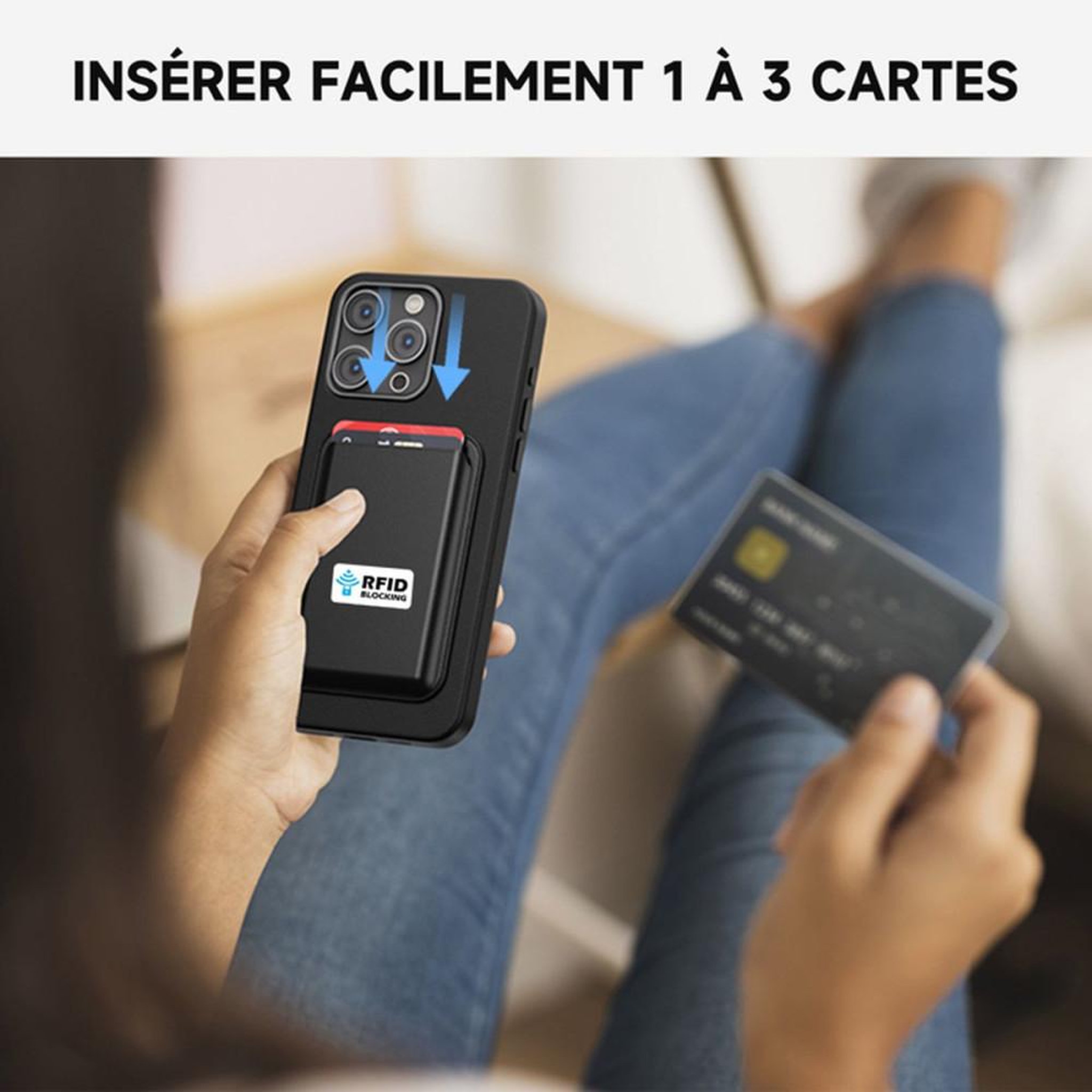Voir la diapositive 4 : Coque portefeuille magnétique cuir noir pour iPhone 15 Pro Max 6,7  avec 2 protège-écrans verre trempé