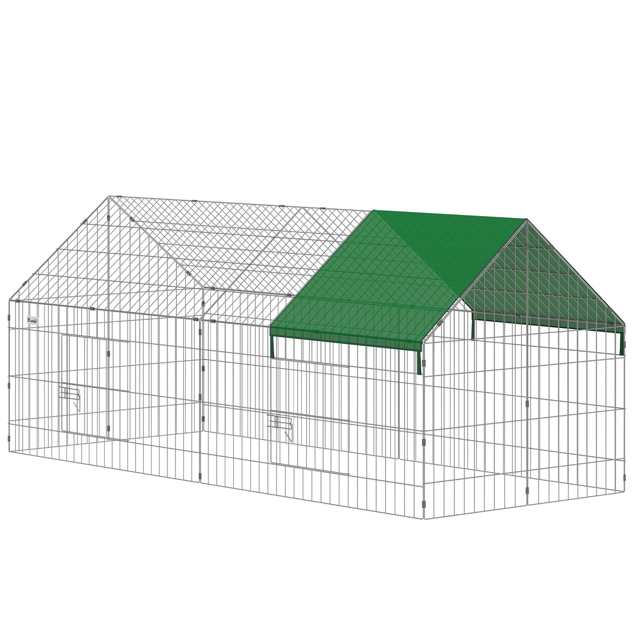 PAWHUT Parc enclos extérieur lapins portes verrouillables toit incliné acier vert