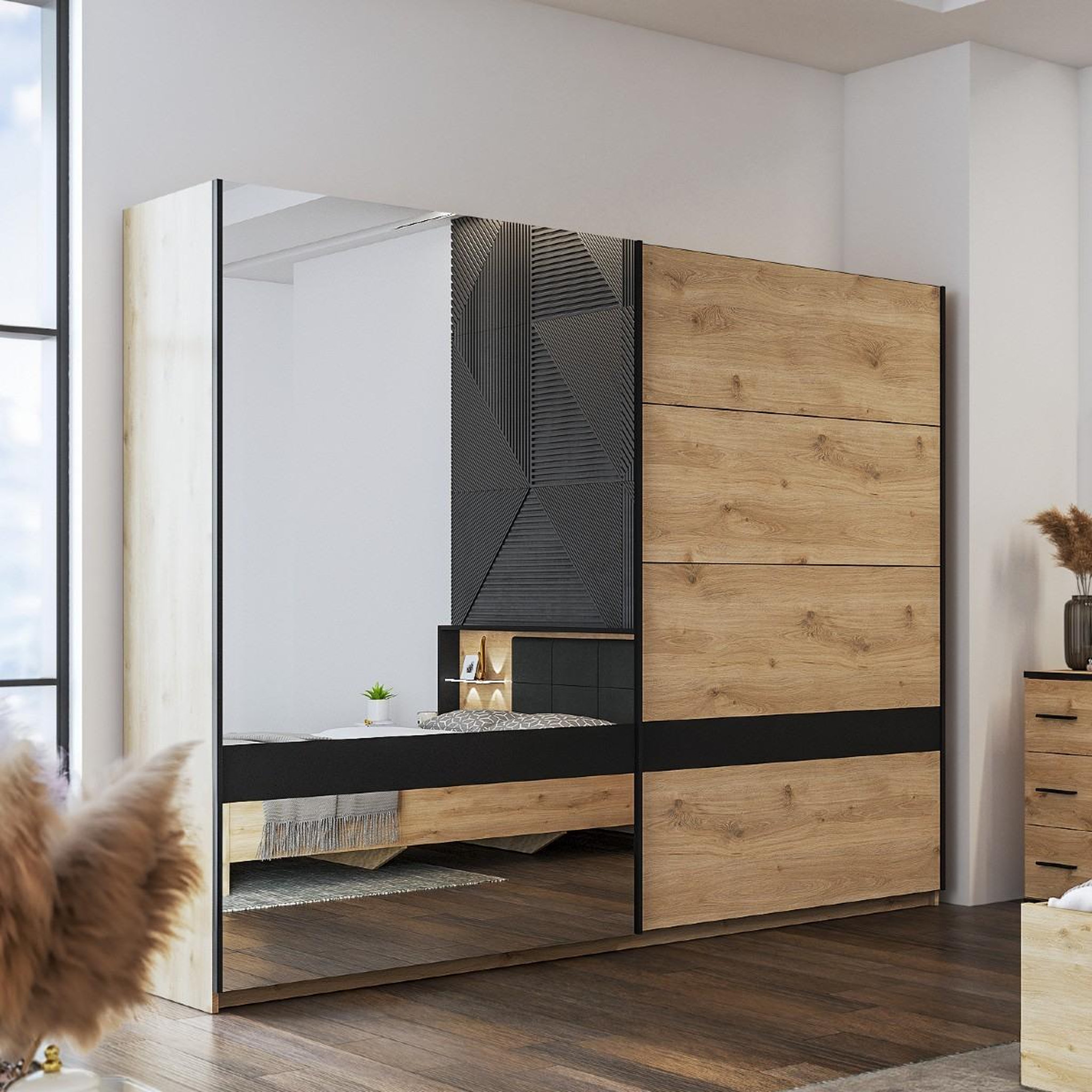 Voir la diapositive 2 : JLC KREATION Armoire moderne avec portes coulissantes 245cm amelia