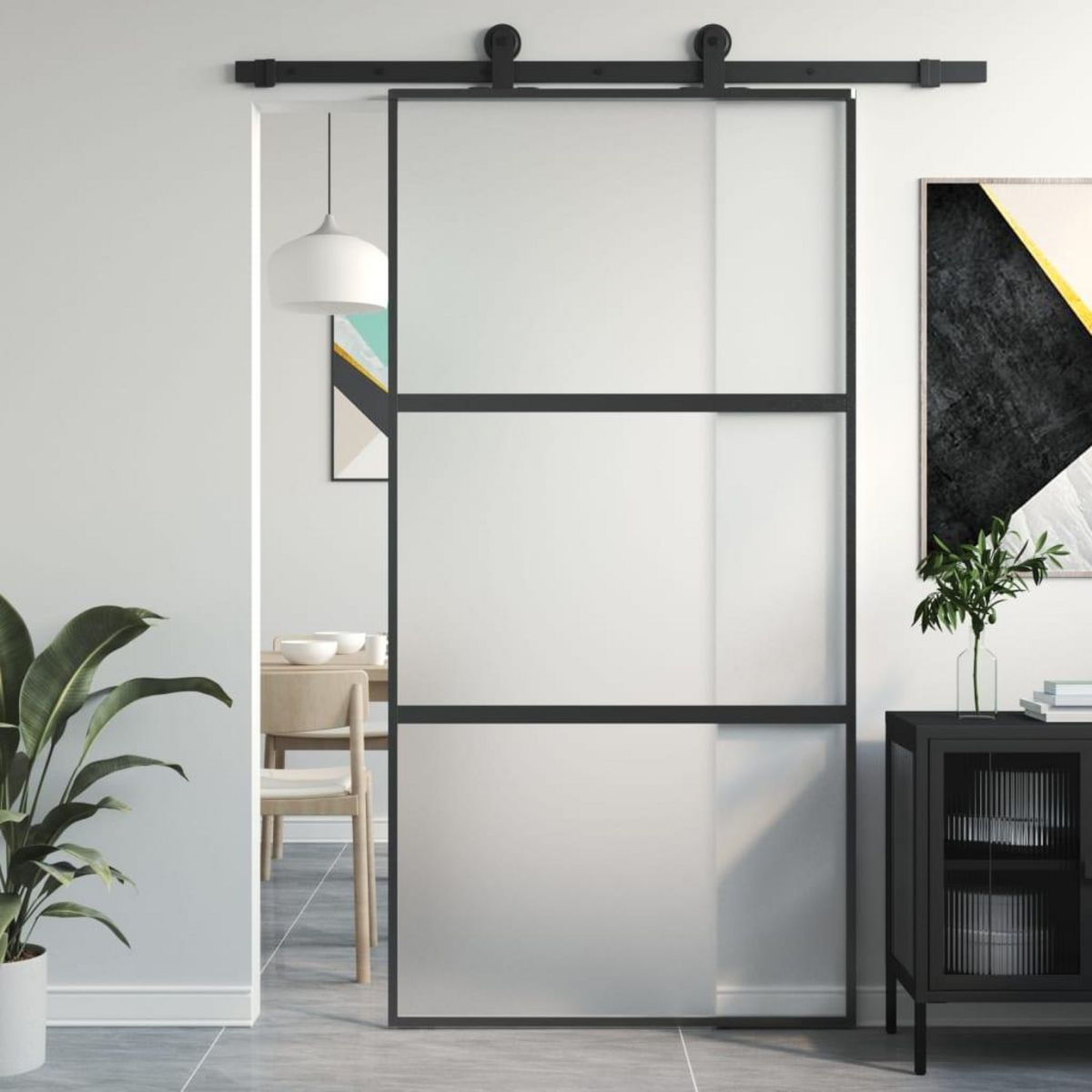 VIDAXL Porte coulissante noir 102,5x205 cm verre trempe aluminium