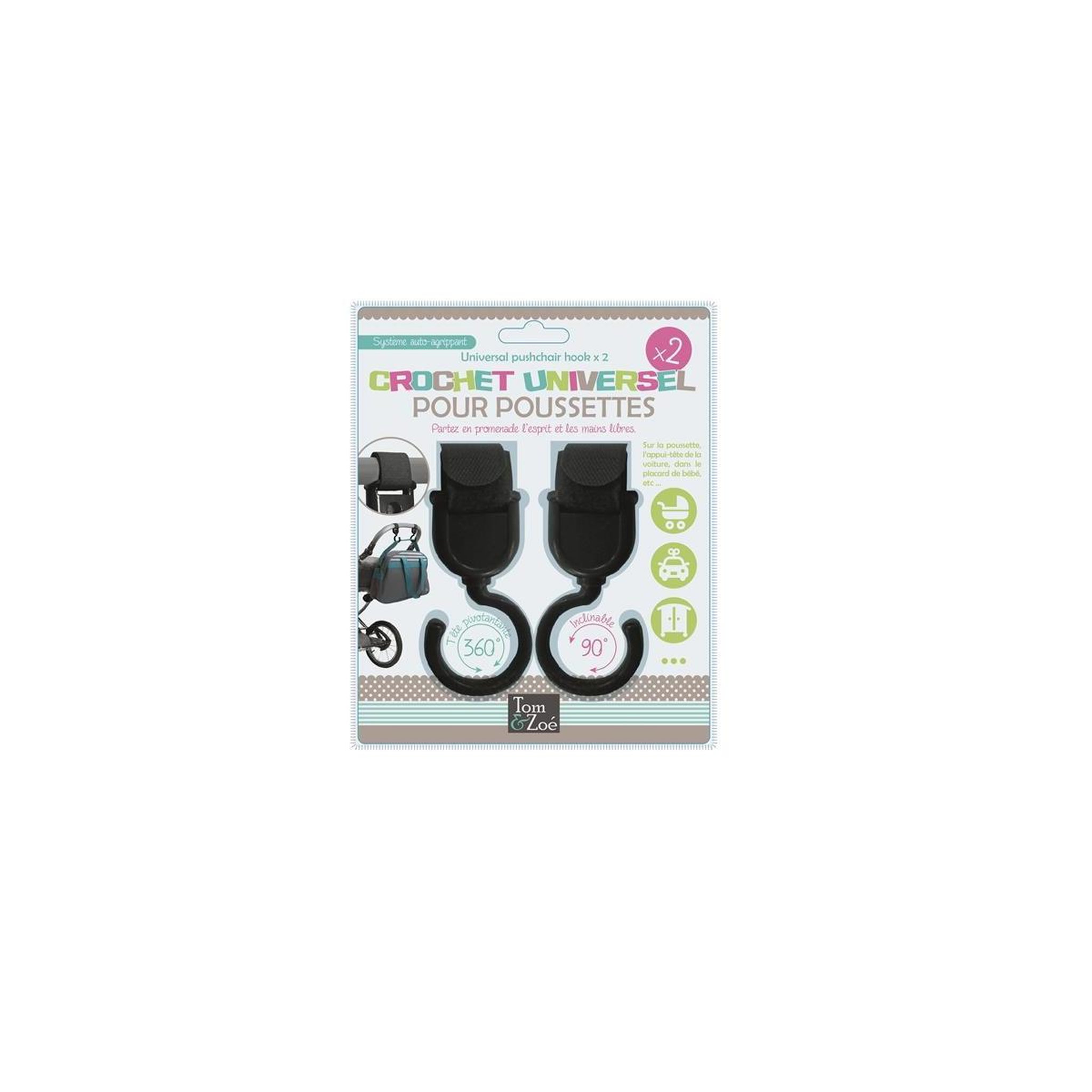 Voir la diapositive 3 : Tom & Zoé Lot de 2 crochets universels  poussettes  10cm noir