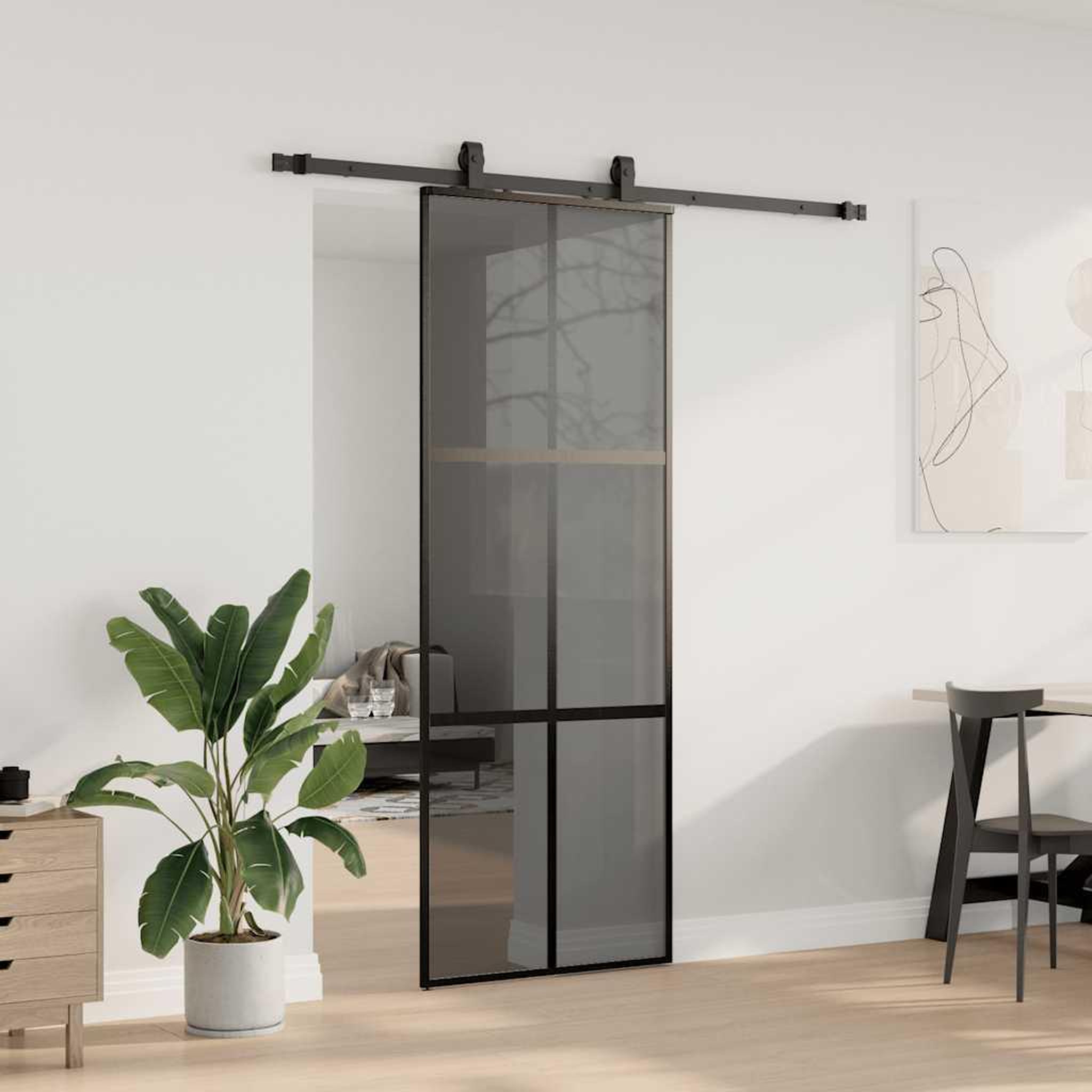 Voir la diapositive 3 : VIDAXL Porte coulissante kit quincaillerie noir 76x205 cm verre trempe