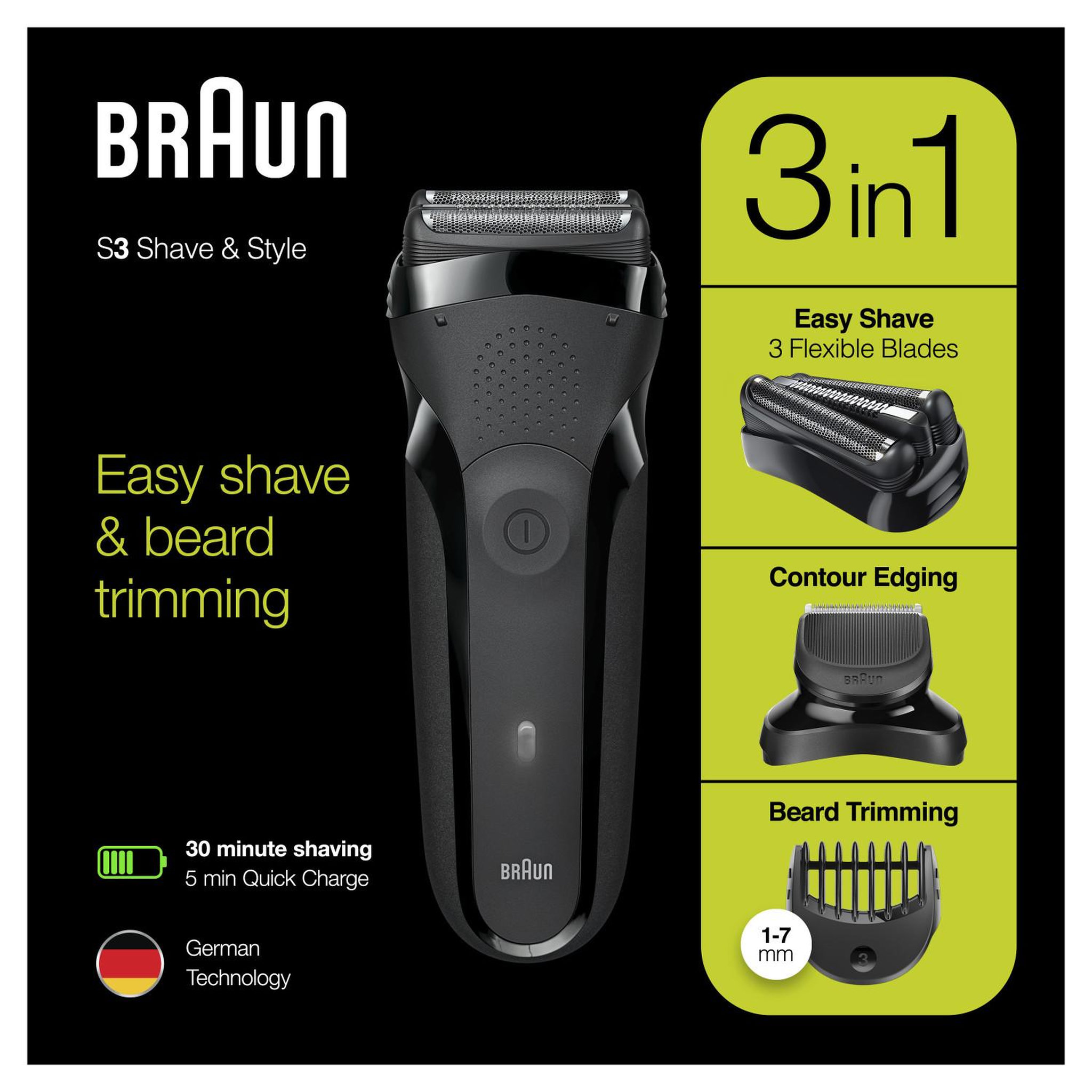 BRAUN Braun series 3 81702941 rasoir pour homme rasoir à grille tondeuse noir