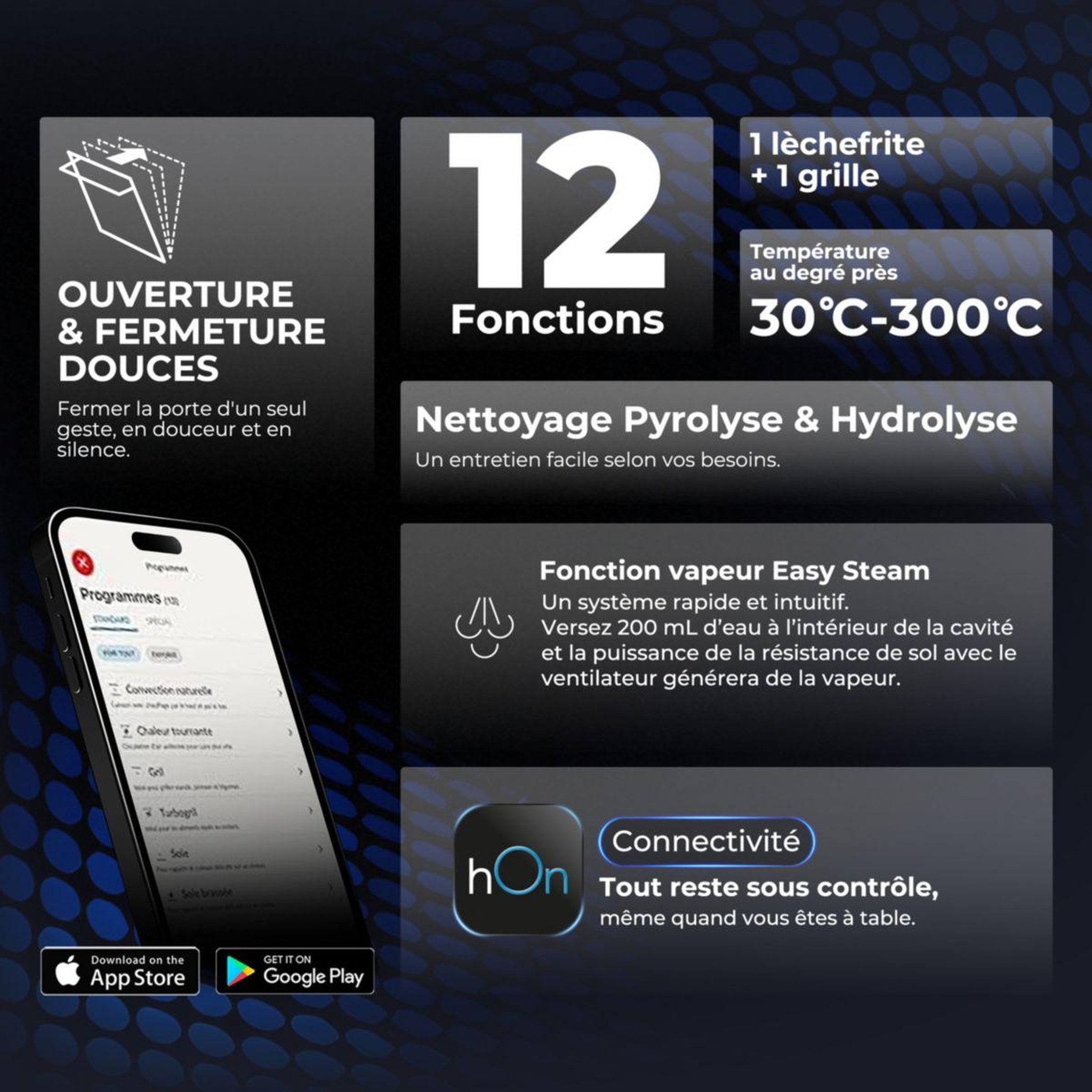 Voir la diapositive 4 : HAIER Four encastrable id2p5b5eytb - pyrolyse - hydrolyse - chaleur pulsée - porte froide - rails télescopiques