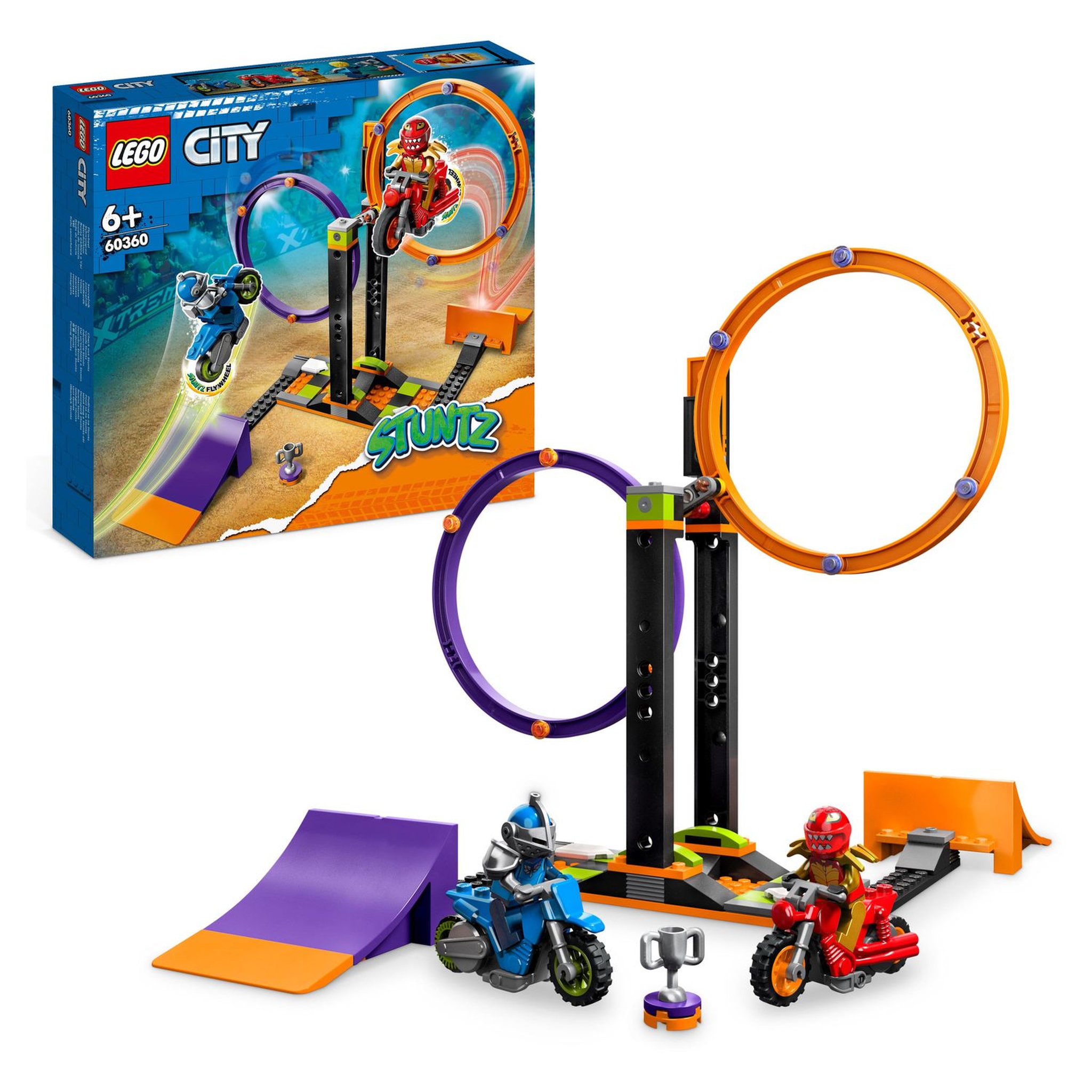 Voir la diapositive 2 : LEGO City 60360 - Le défi de cascade : les cercles rotatifs,  Épreuves pour 1 ou 2 Joueurs avec Moto