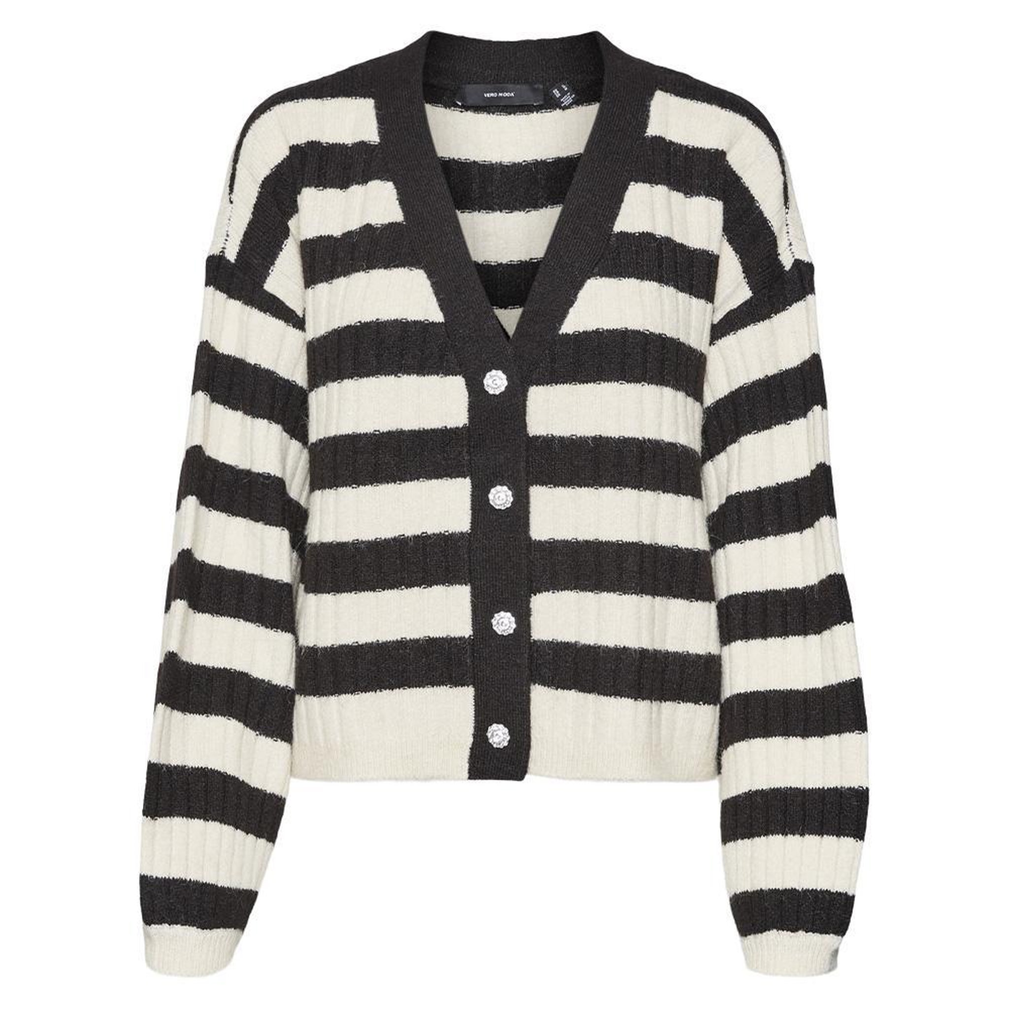 Vero Moda Pull Cardigan Blanc/Noir Femme Vero Moda Melya. Coloris disponibles : Noir