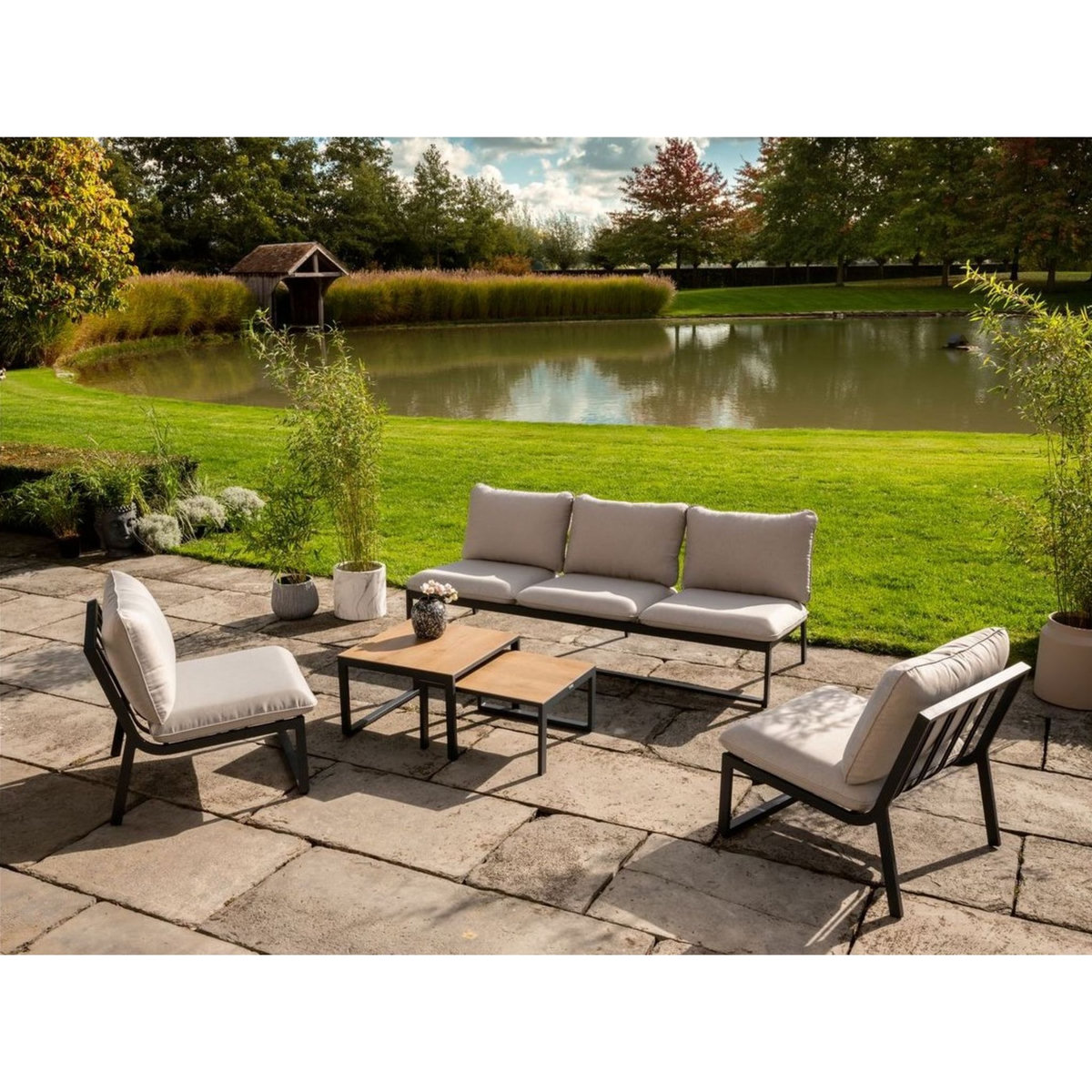 GARDENSTAR Salon bas de jardin - 5 places - Aluminium - Gris clair