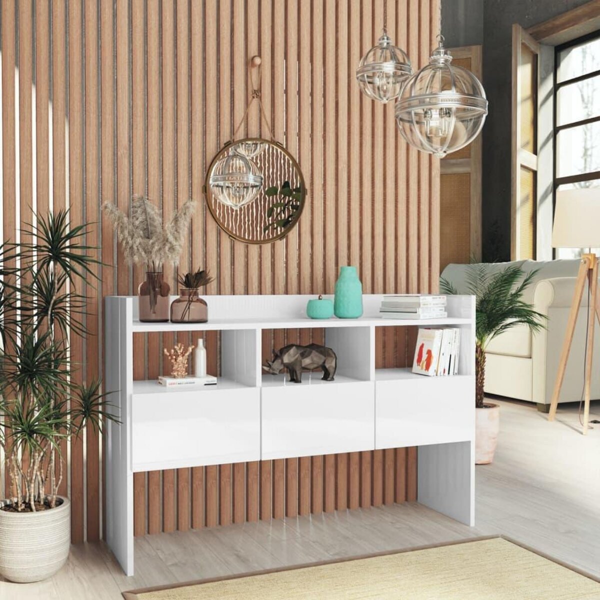 VIDAXL Buffet Blanc brillant 105x30x70 cm Bois d'ingenierie