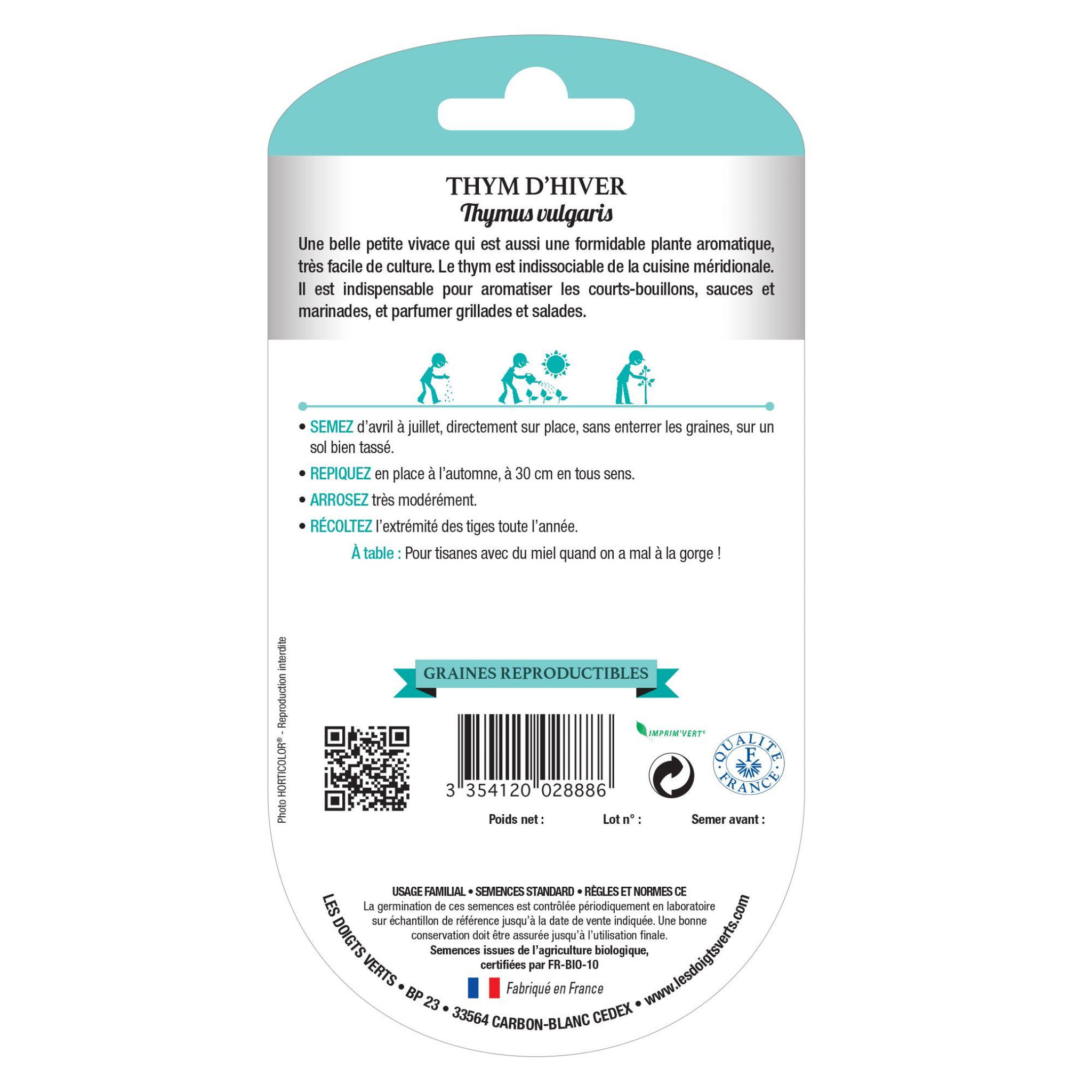 Voir la diapositive 2 : LES DOIGTS VERTS Graines thym d'hiver BIO Les Doigts Verts