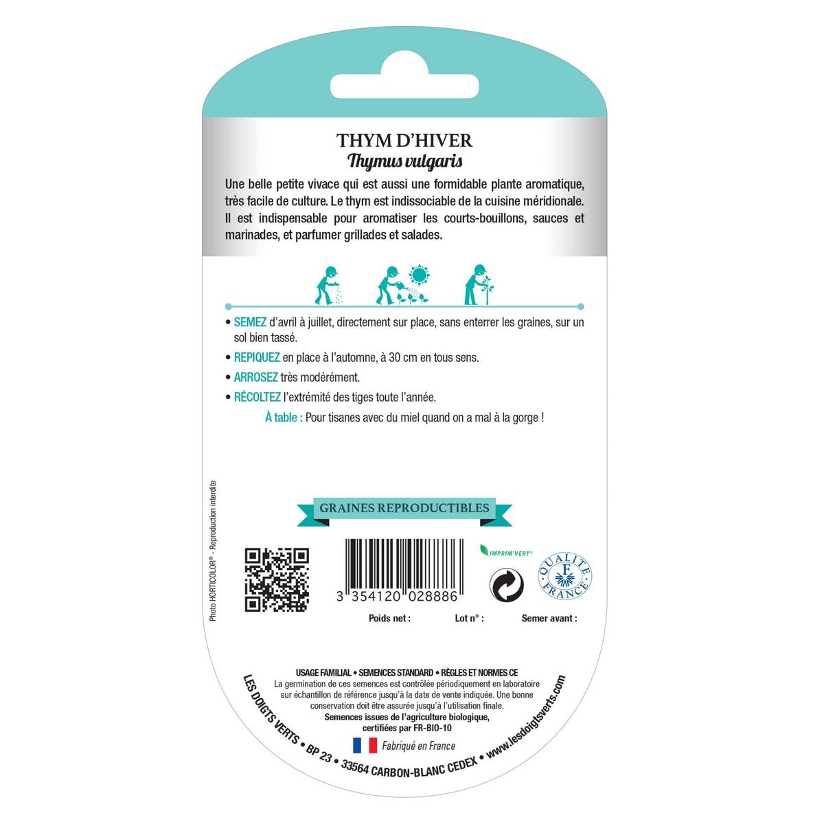 LES DOIGTS VERTS Graines thym d'hiver BIO Les Doigts Verts