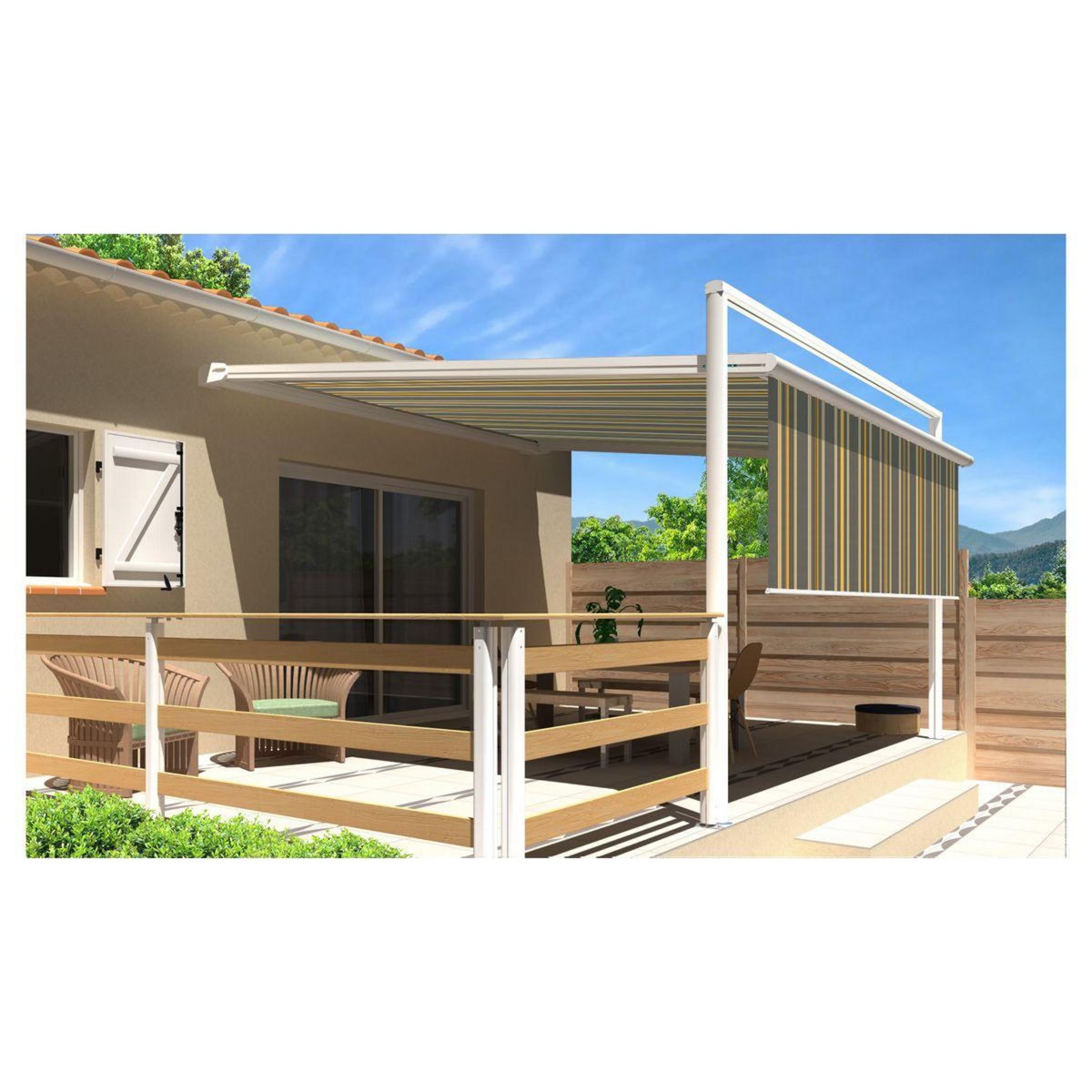 SUNSTYL Pergola blanche motorisée 4x4x1,50m avec lambrequins MELODIE