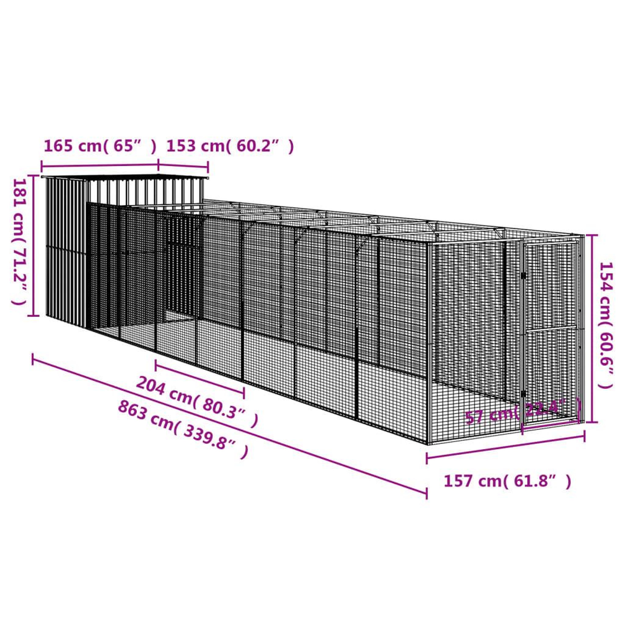 Voir la diapositive 6 : VIDAXL Niche pour chien avec cour gris clair 165x863x181 cm