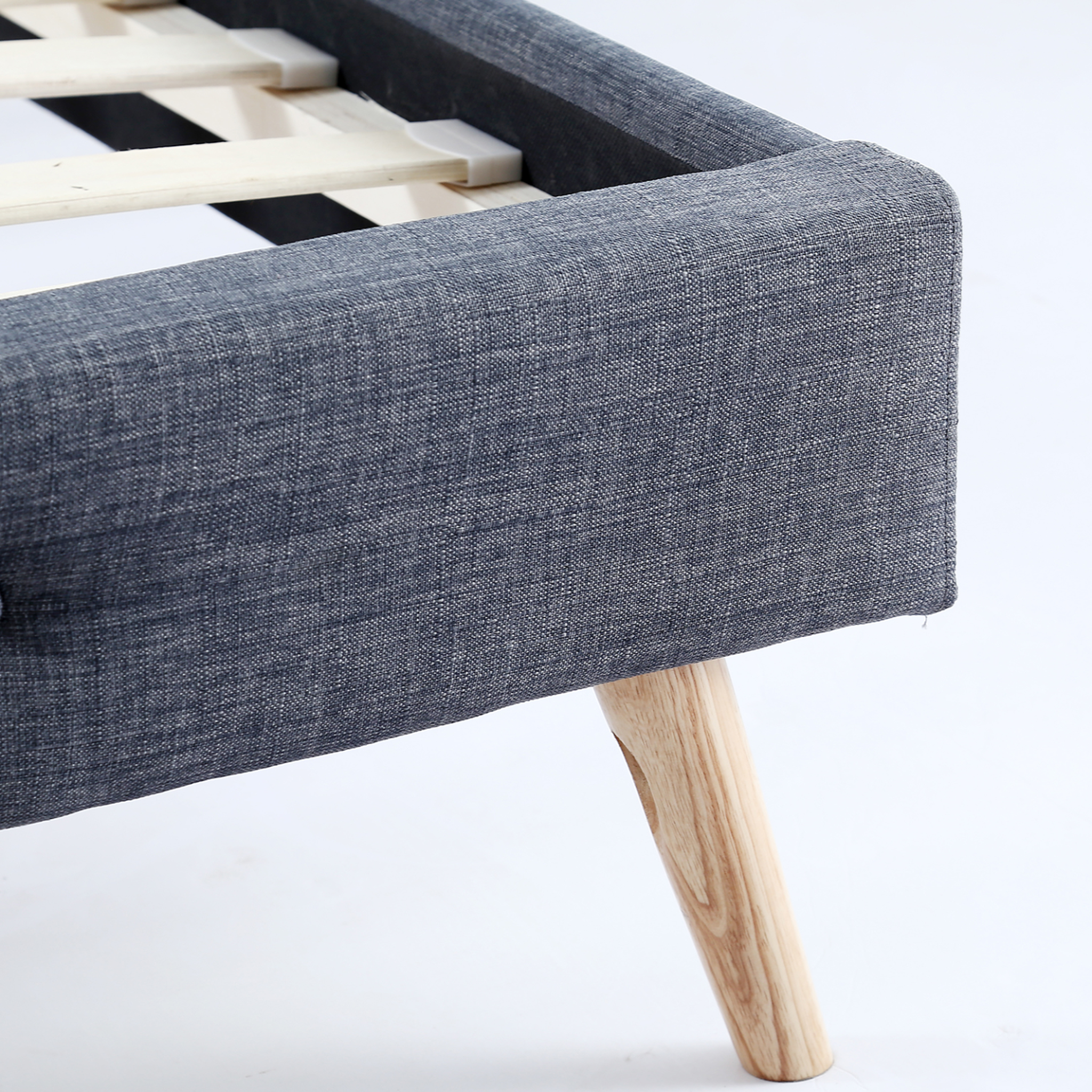 Voir la diapositive 3 : ID MARKET Lit double scandinave oslo avec tête de lit et sommier 140 x 190 cm tissu gris anthracite