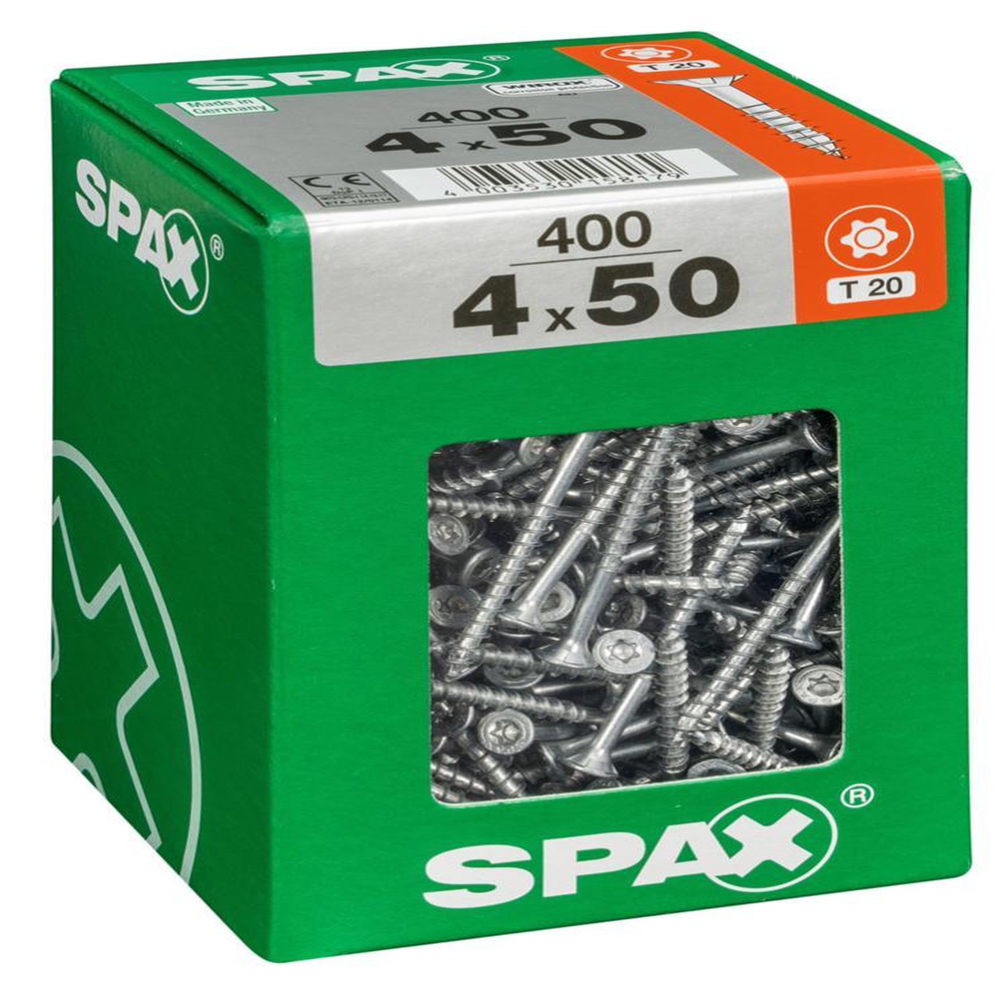 CENTRALE BRICO Lot de 400 vis acier tête fraisée torx SPAX, Diam.4 mm x L.50 mm