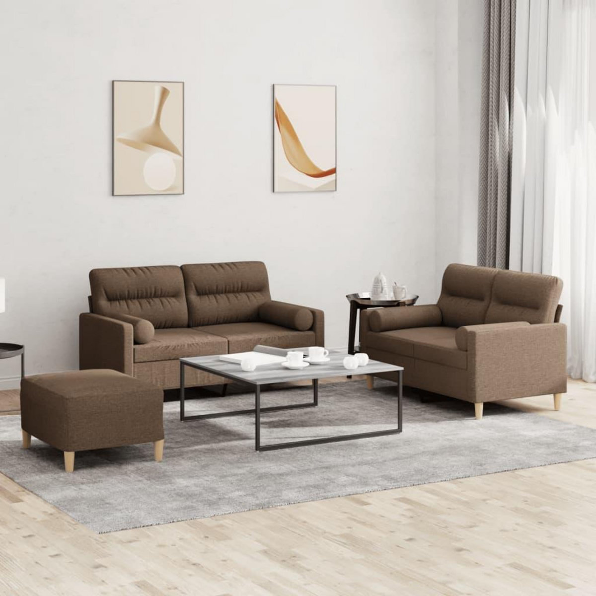 VIDAXL Ensemble de canapes 3 pcs avec coussins marron tissu