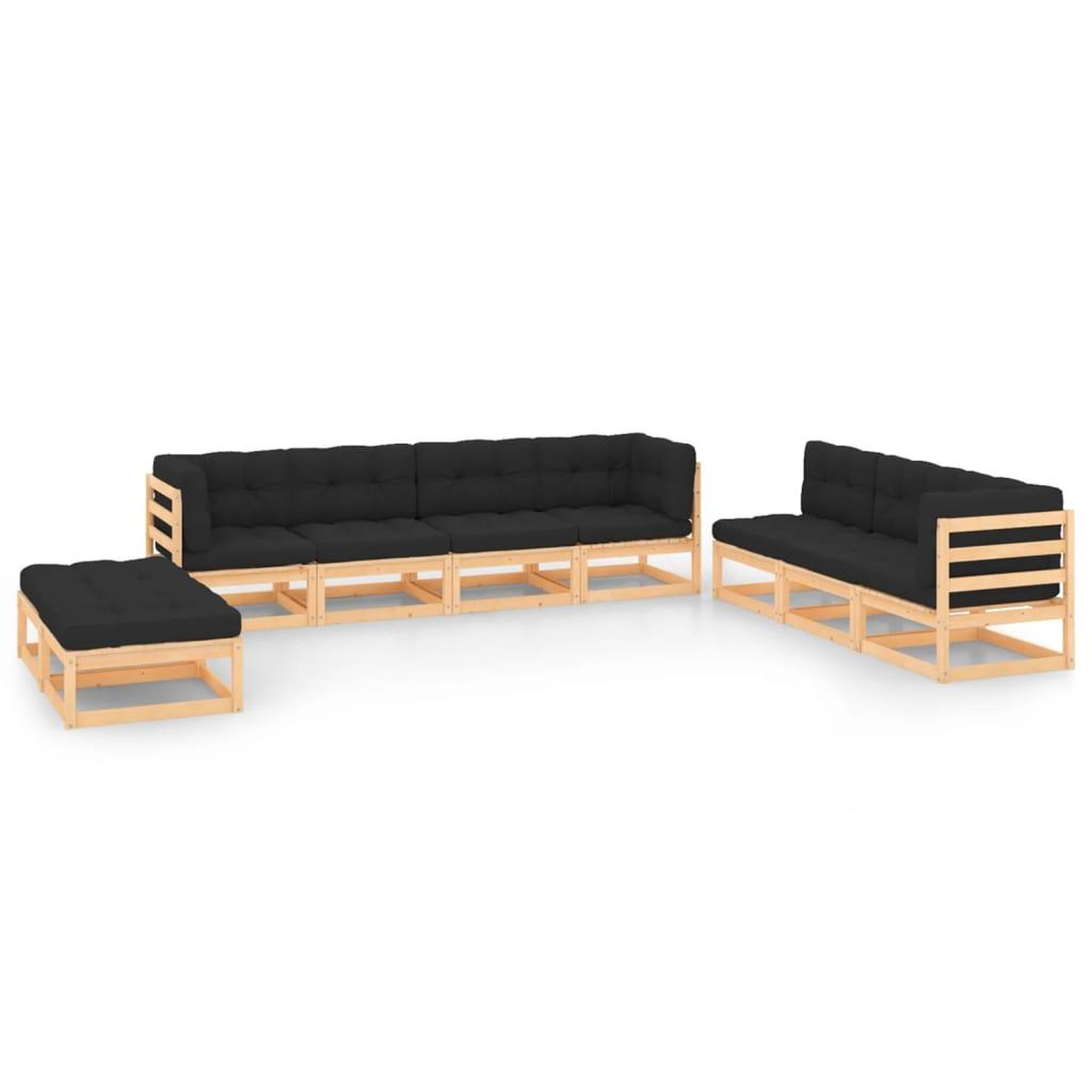 Voir la diapositive 1 : VIDAXL Salon de jardin 9 pcs avec coussins Bois de pin massif
