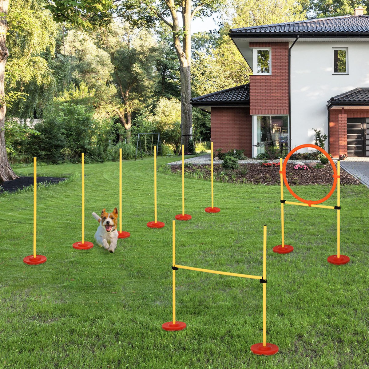 PAWHUT Agility sport pour chiens équipement complet haies, slalom + sac de transport jaune