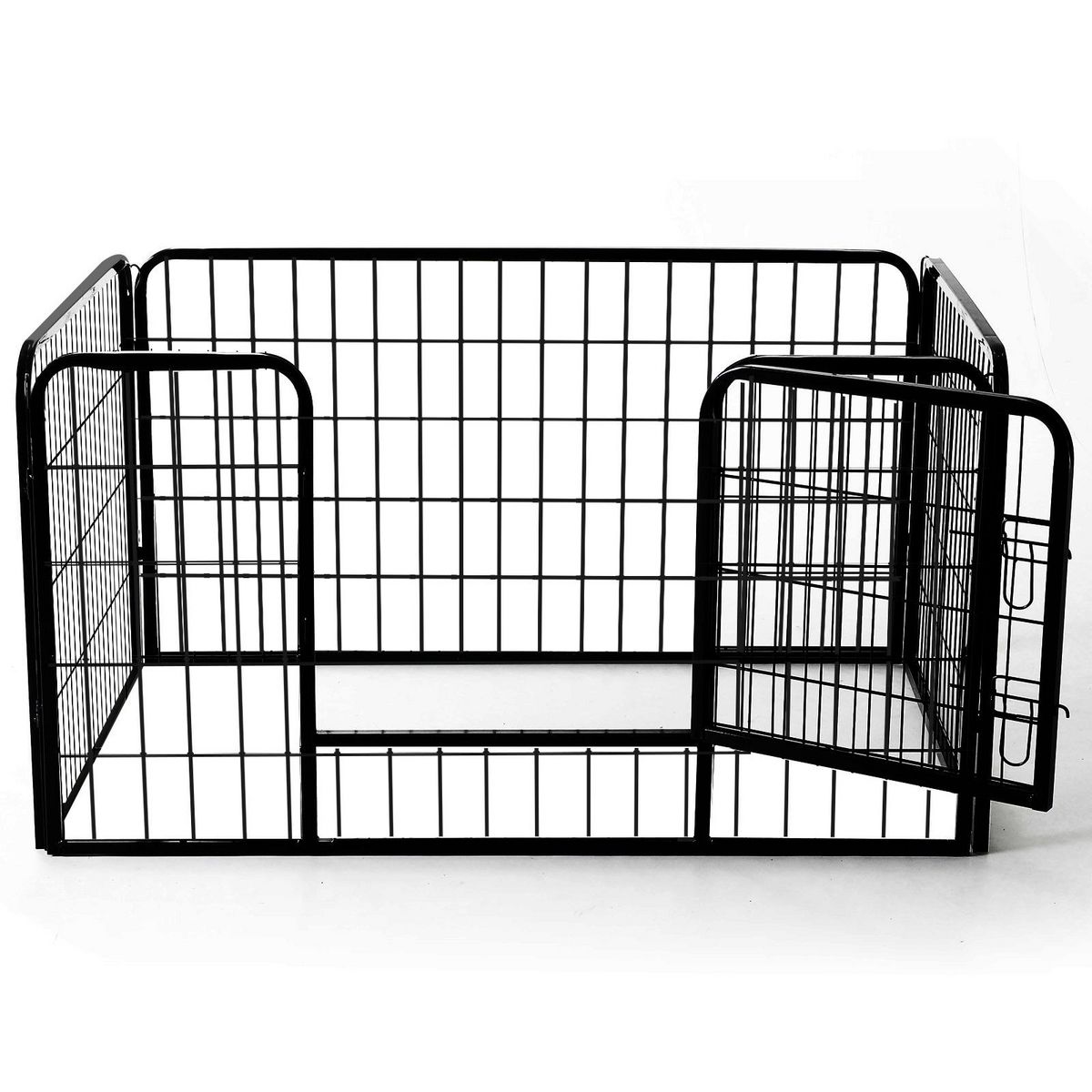 HOMCOM Luxe parc enclos acier 125L x 80l x 70H cm 4 panneaux et 1 porte pour chiens noir