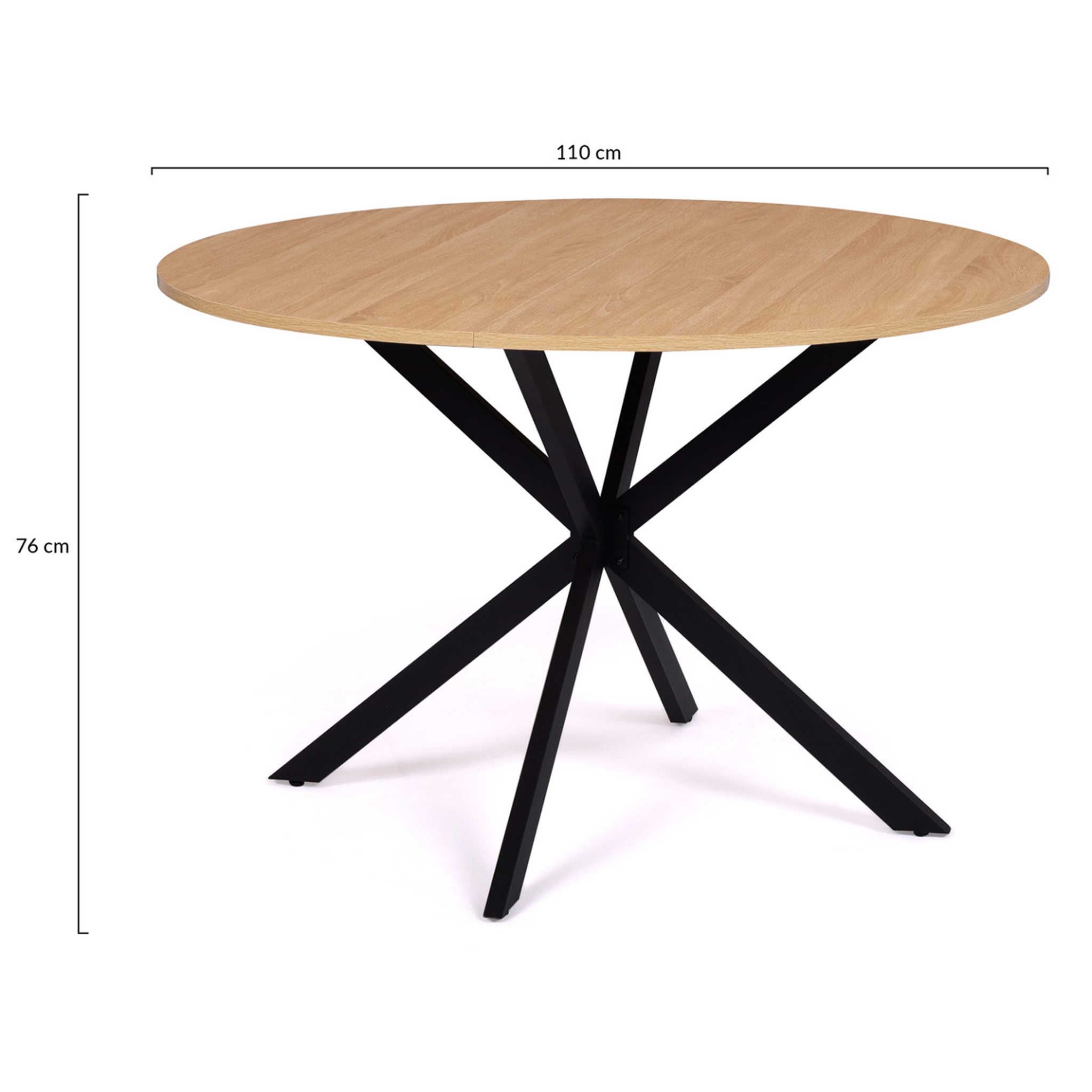 Voir la diapositive 4 : ID MARKET Table à manger ronde alix 6 personnes pied araignée bois et noir 110 cm