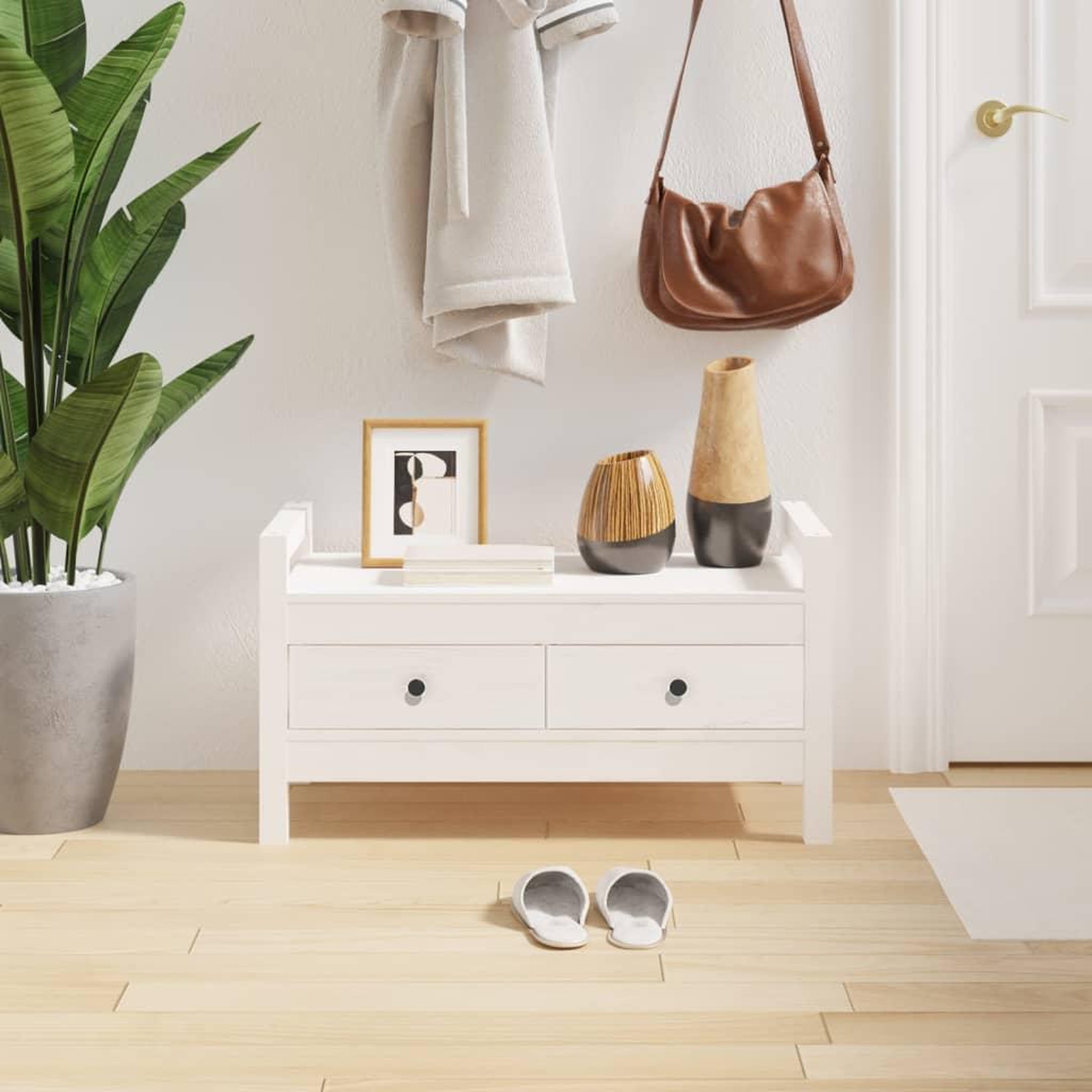 Voir la diapositive 1 : VIDAXL Banc d'entree Blanc 80x40x43 cm Bois de pin massif