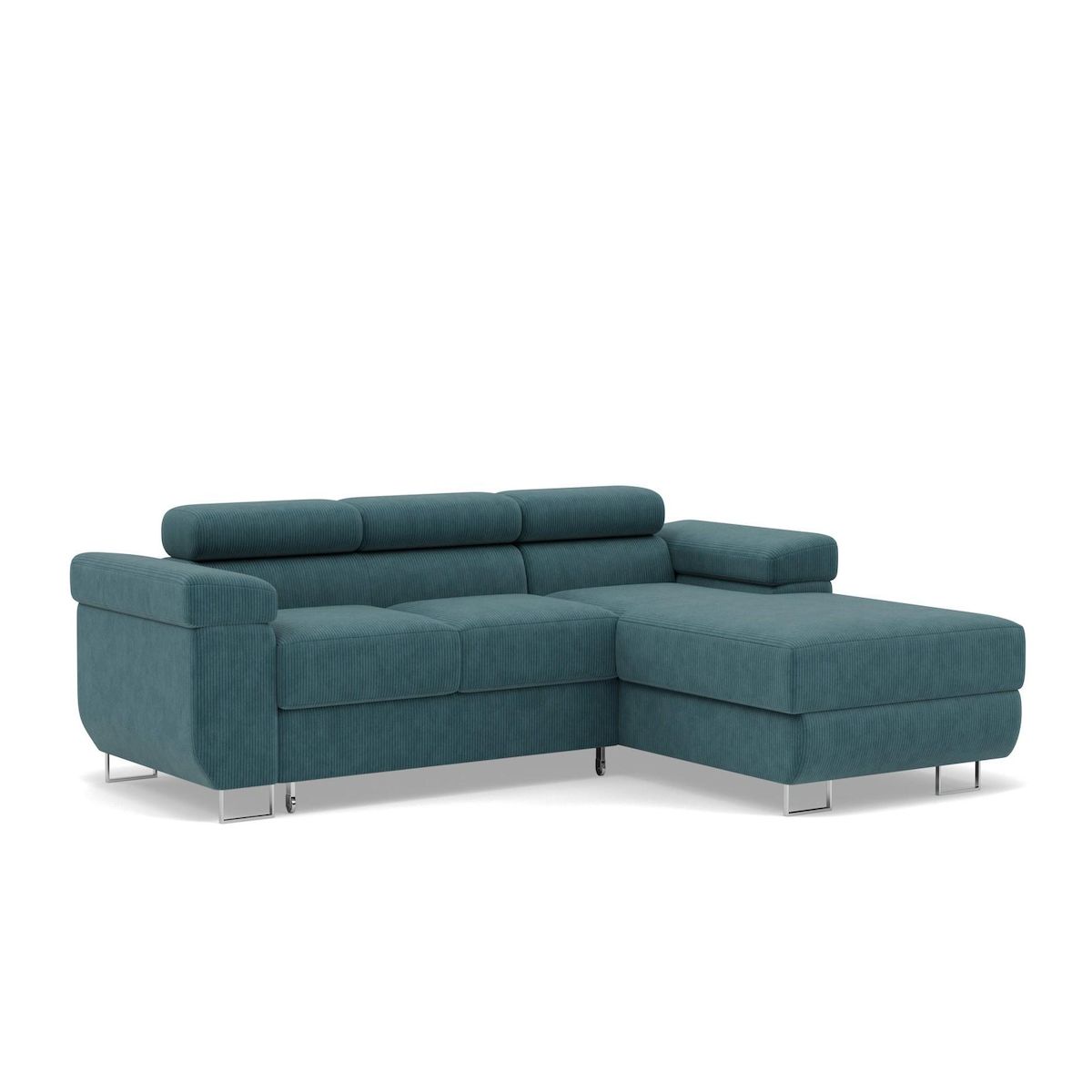 BEST MOBILIER Pablo - canapé d'angle droit - 6 places - convertible avec coffre et têtières réglables - en velours côtelé