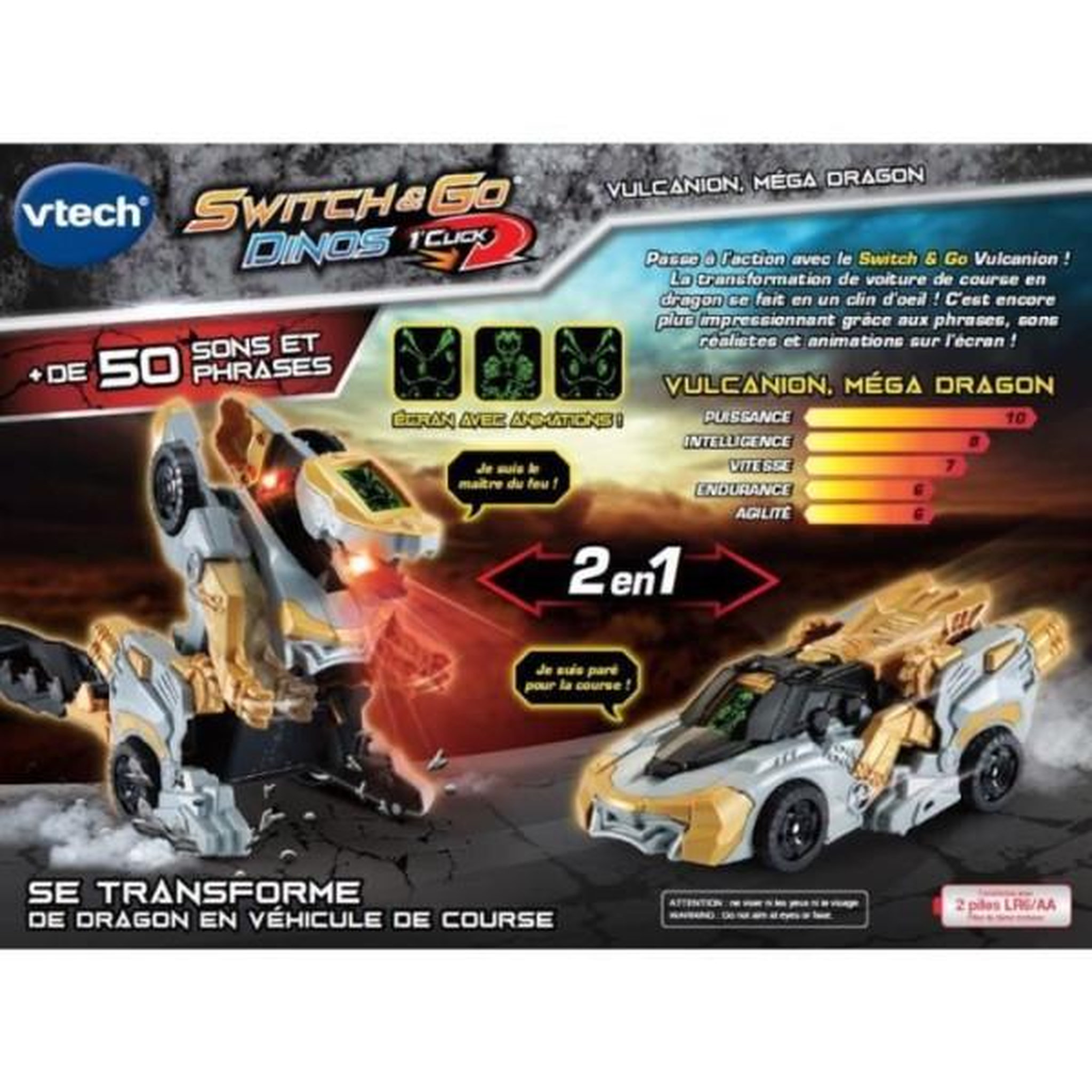 Voir la diapositive 5 : VTECH VTECH - Switch & Go Dinos - 1'Click - Vulcanion, Méga Dragon - Enfant - Pile - Marron, noir et gris