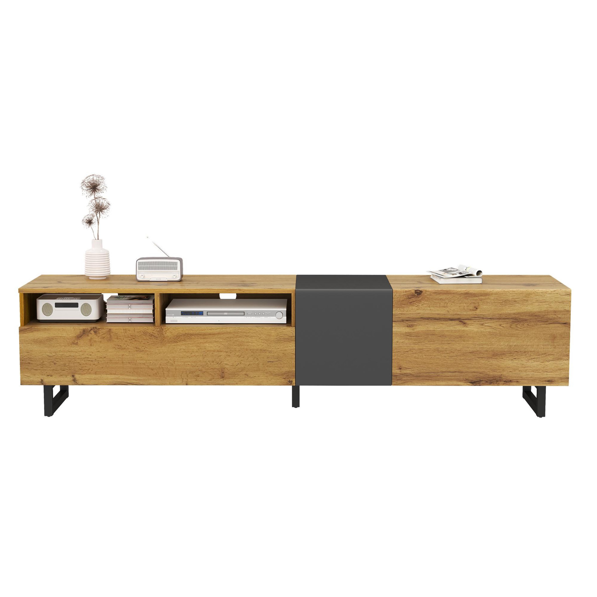MERAX Meuble tv naturel+noir 170 cm panneau de particules