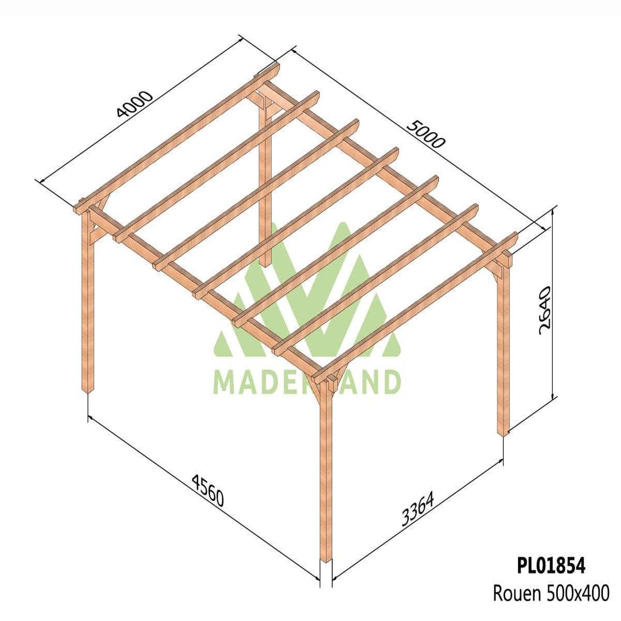 Voir la diapositive 2 : JARDIDECO Carport en bois lamellé-collé Rouen 500 x 400 cm - Maderland