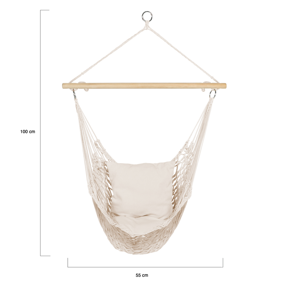 ID MARKET Fauteuil suspendu bohème 2 coussins écru design macramé