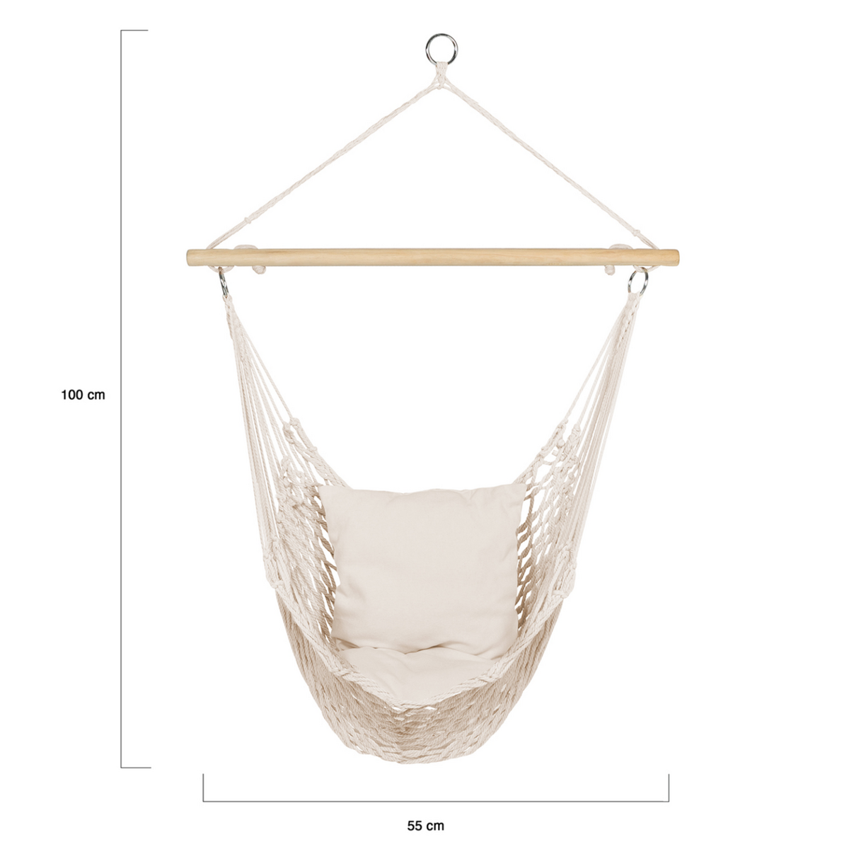 ID MARKET Fauteuil suspendu bohème 2 coussins écru design macramé