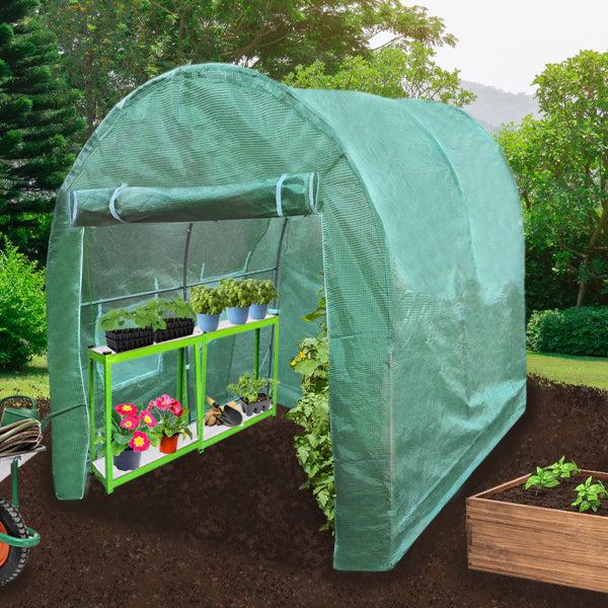 Voir la diapositive 2 : Monster Serre Polytunnel 19mm avec Étagères