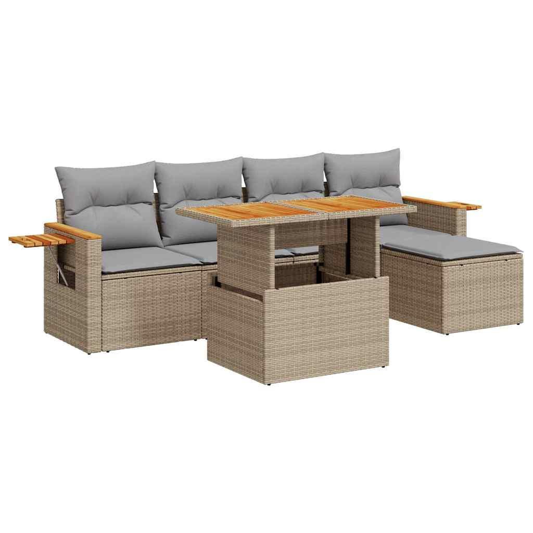 Voir la diapositive 2 : VIDAXL Salon de jardin 6 pcs avec coussins beige resine tressee acacia