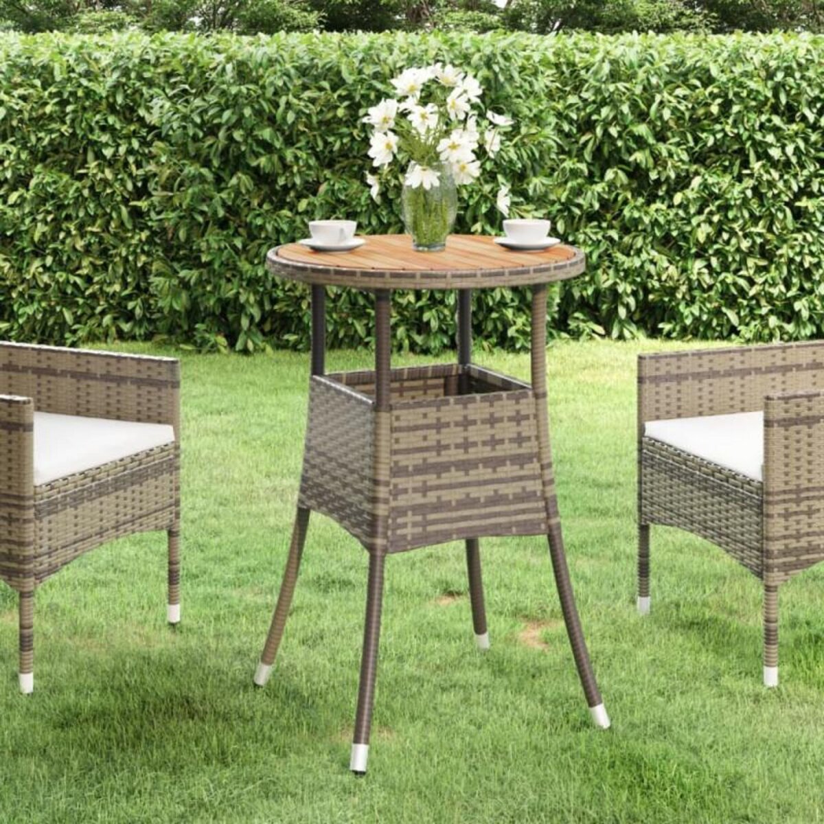VIDAXL Table de jardin Ø60x75 cm Acacia et résine tressée Gris