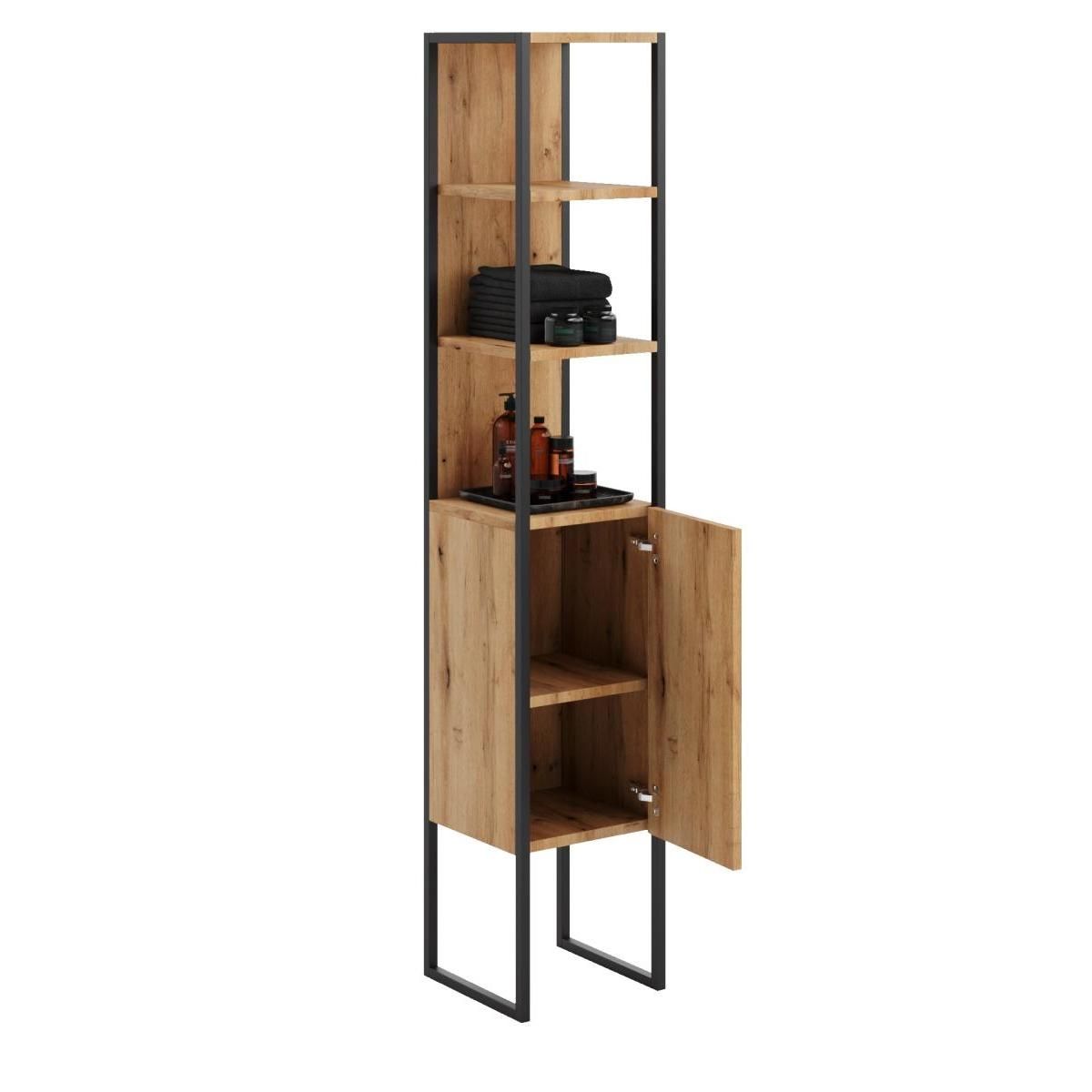 KOBI Armoire haute AURA en métal et bois - Élégance moderne pour votre salle de bain