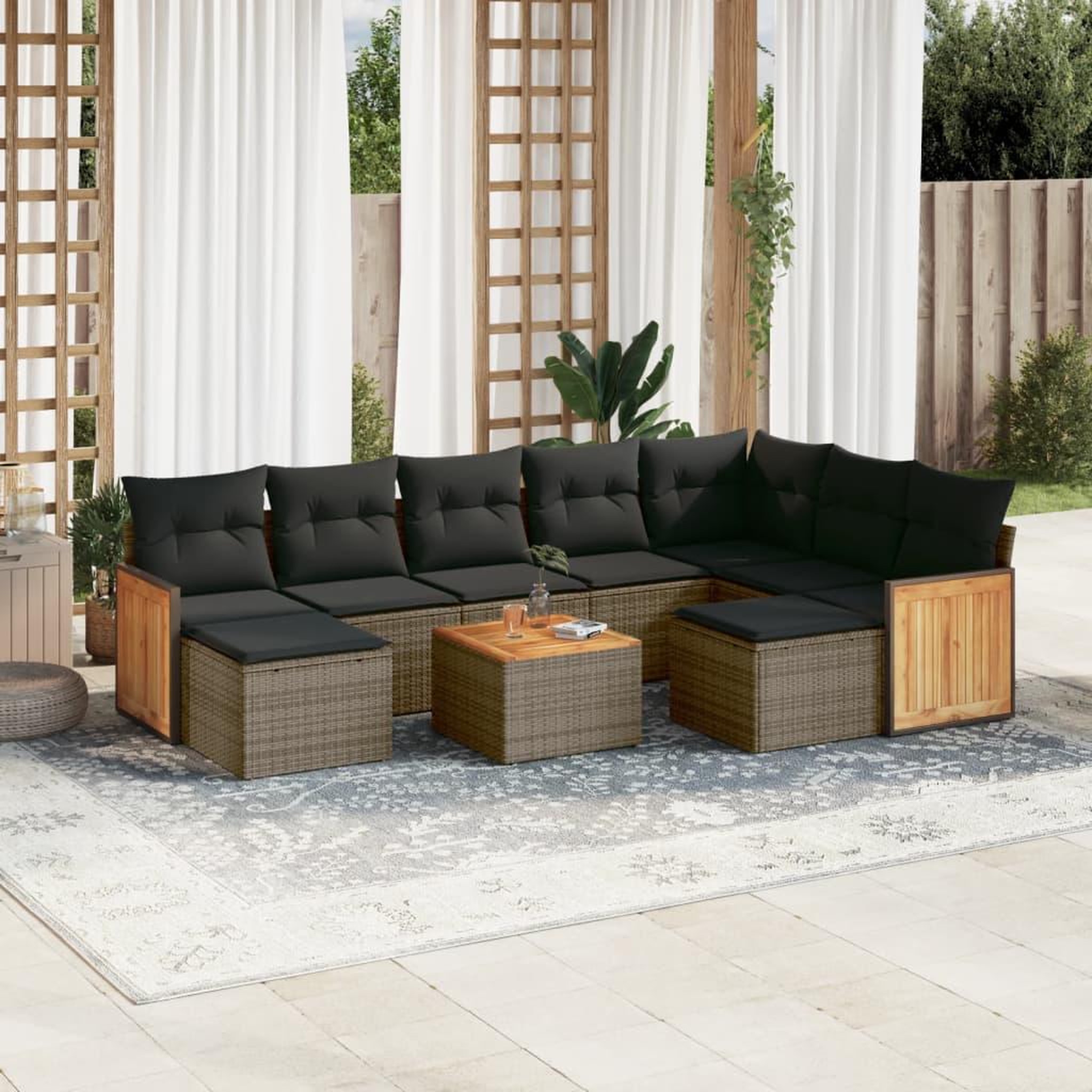 VIDAXL Salon de jardin avec coussins 10 pcs gris resine tressee