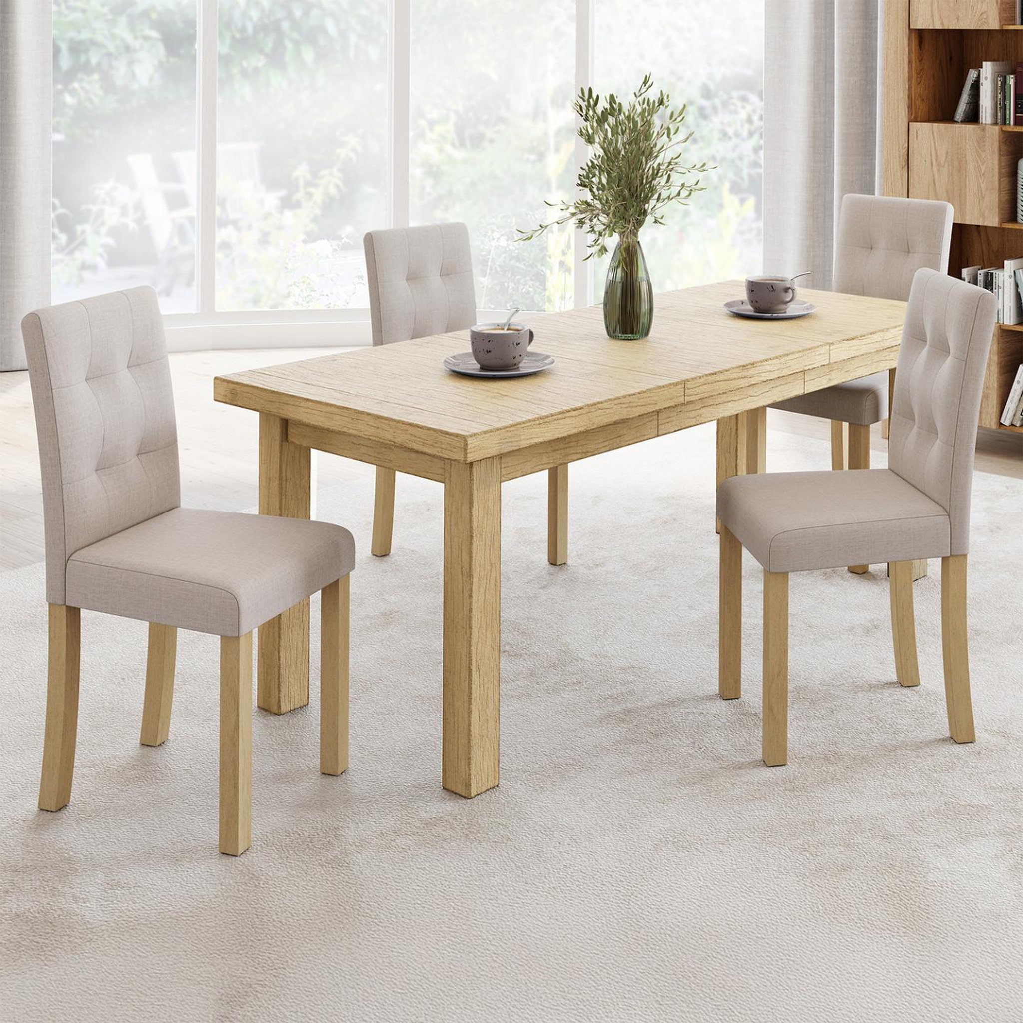 Voir la diapositive 2 : ID MARKET Lot de 4 chaises polga capitonnées beiges pour salle à manger
