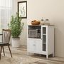 Voir la diapositive 2 : HOMCOM Buffet style classique chic - 3 portes 3 étagères niche petit électroménager - blanc aspect chêne clair