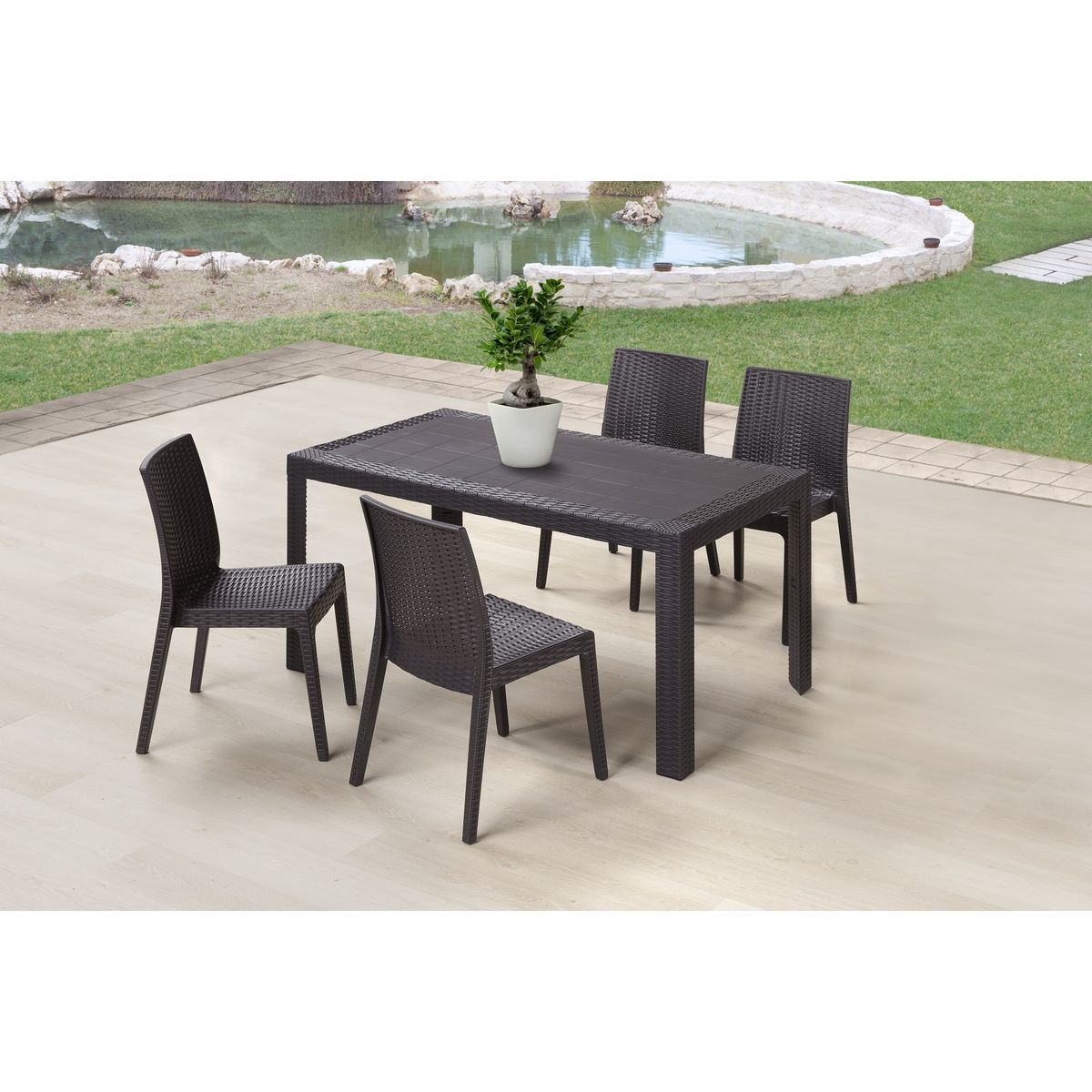 Salon de jardin - 4 places - Résine - Gris Anthracite - URANO