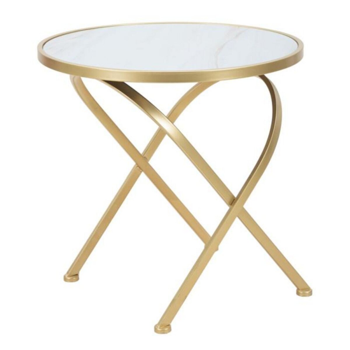 Paris Prix Table d'Appoint Effet Marbre  Glam  50cm Blanc & Or