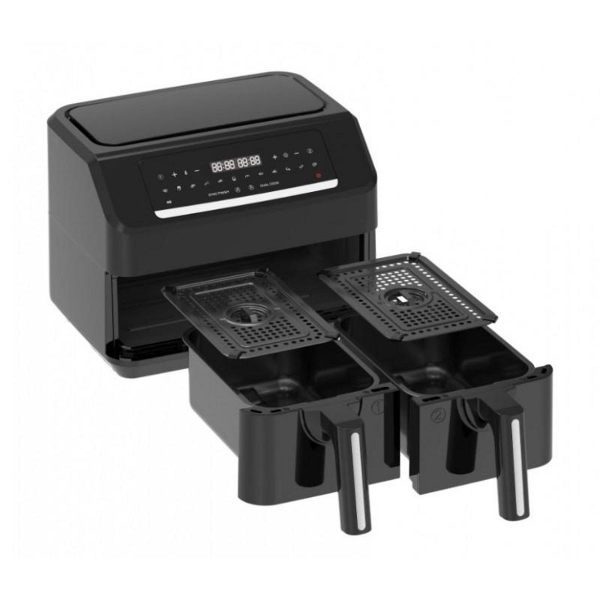 EMERIO Emerio - Friteuse Sans Huile 7,2l - Double Bac - Minuteur - Thermostat Réglable - Réservoir Amovible - Cool Touch - Noir