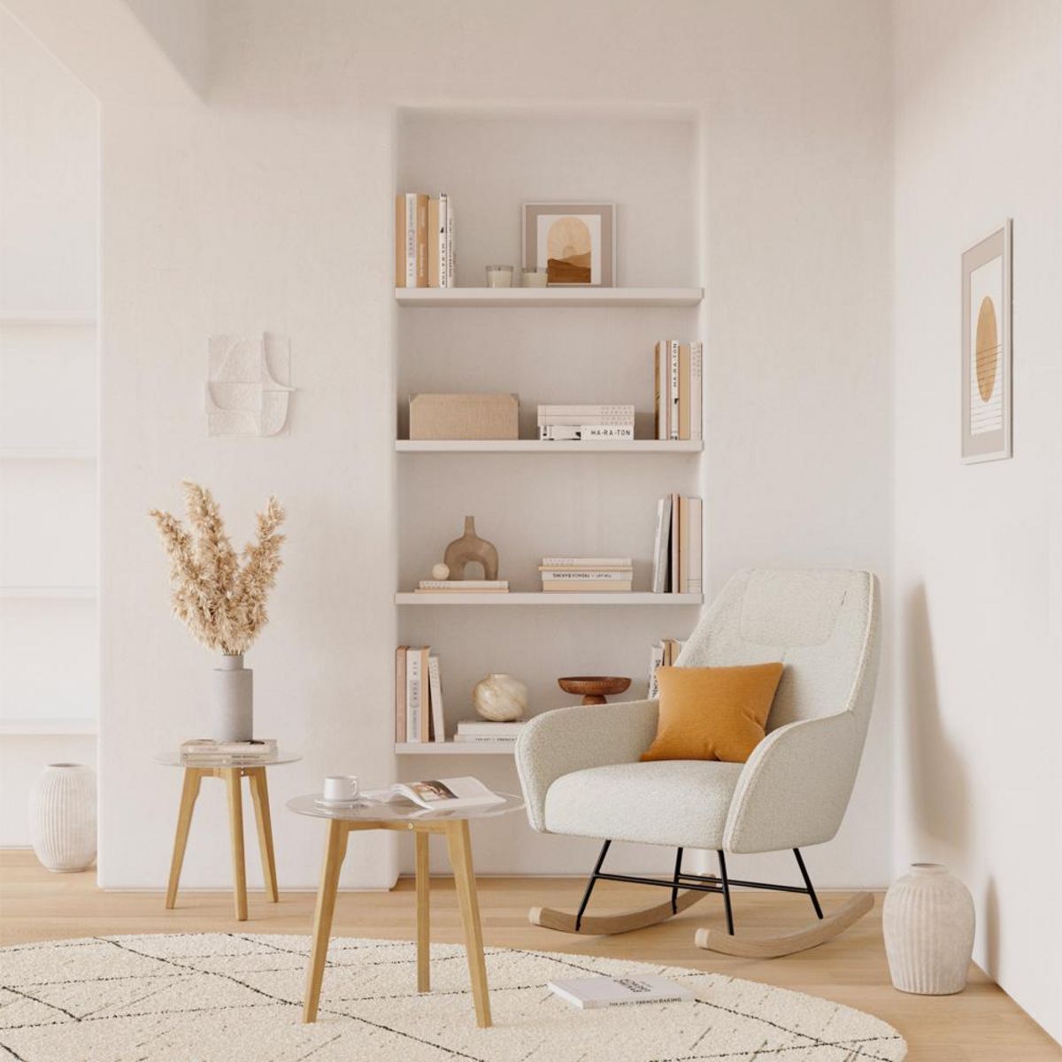 Rendez vous déco Rocking-chair blanc effet laine bouclette en tissu - Shaun