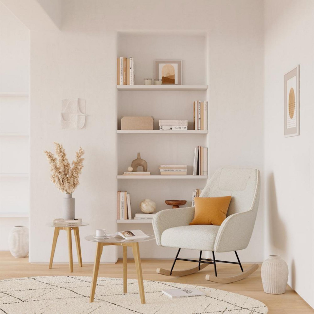 Rendez vous déco Rocking-chair blanc effet laine bouclette en tissu - Shaun