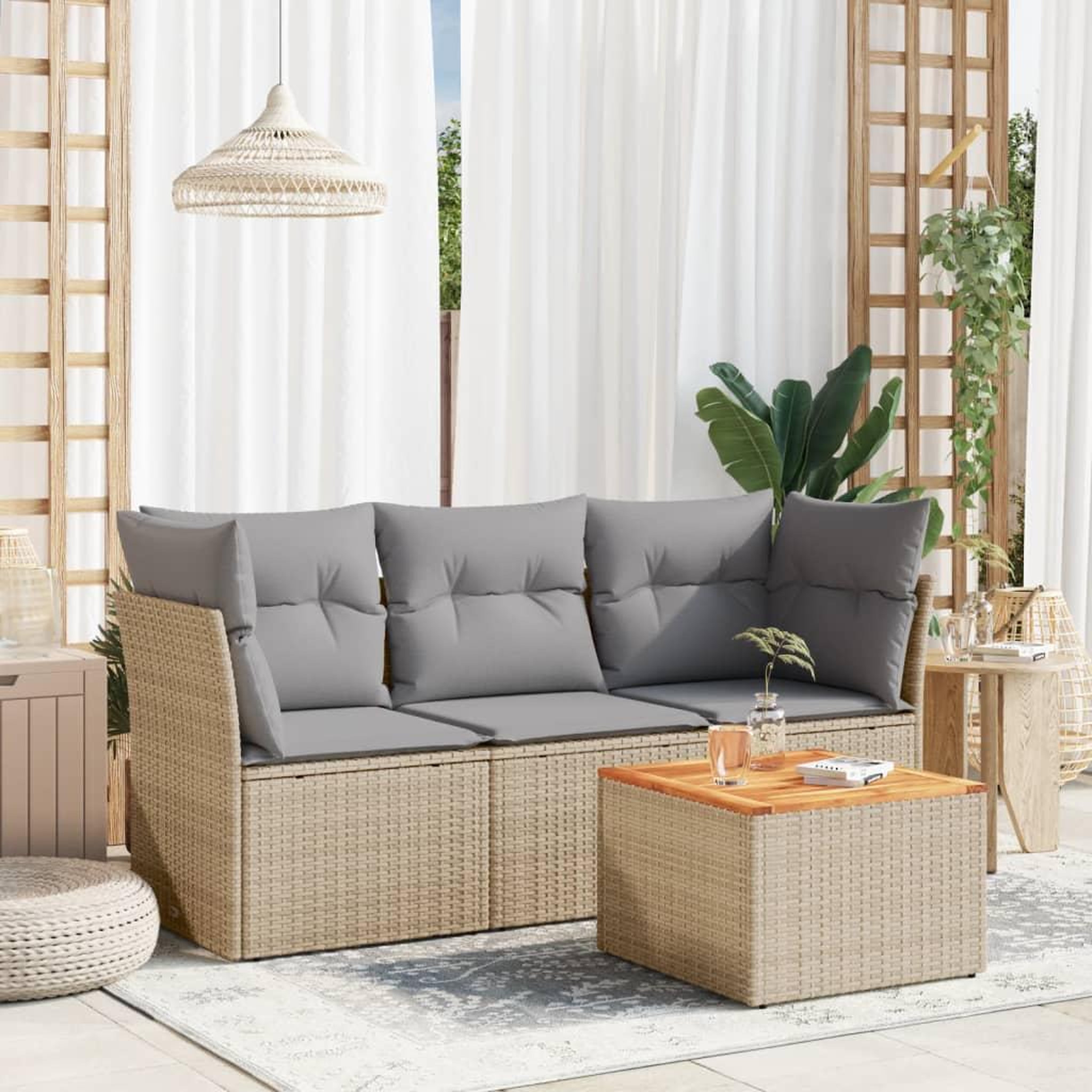 VIDAXL Salon de jardin avec coussins 4pcs melange beige resine tressee