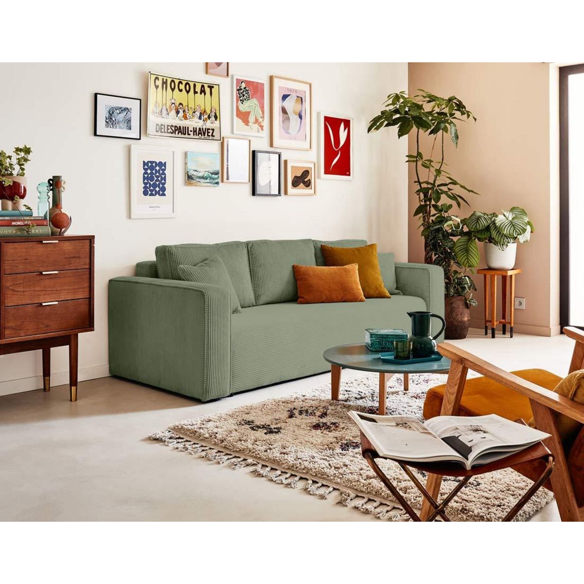 BEST MOBILIER Topaze - canapé 3 places - convertible avec coffre - en velours côtelé