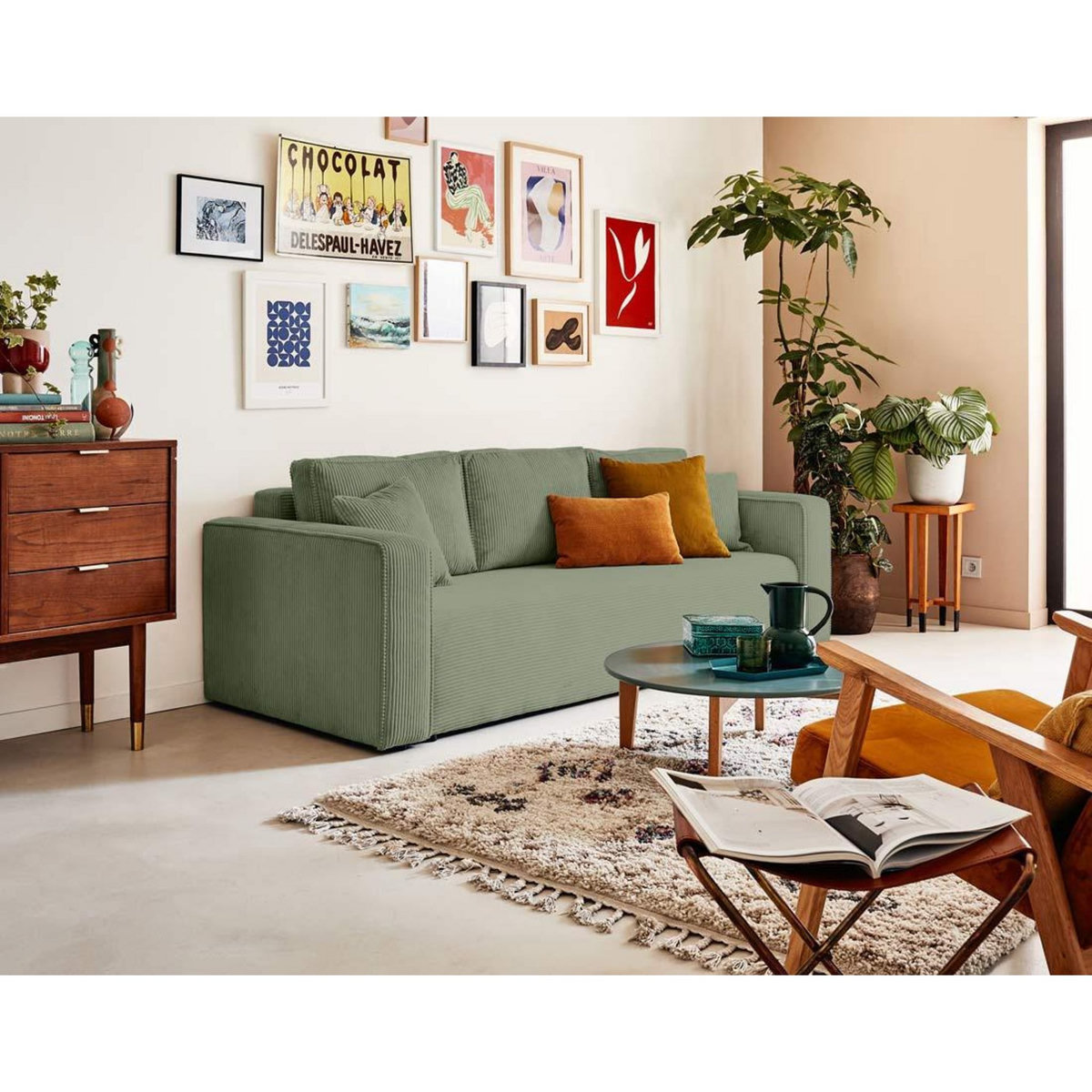 BEST MOBILIER Topaze - canapé 3 places - convertible avec coffre - en velours côtelé