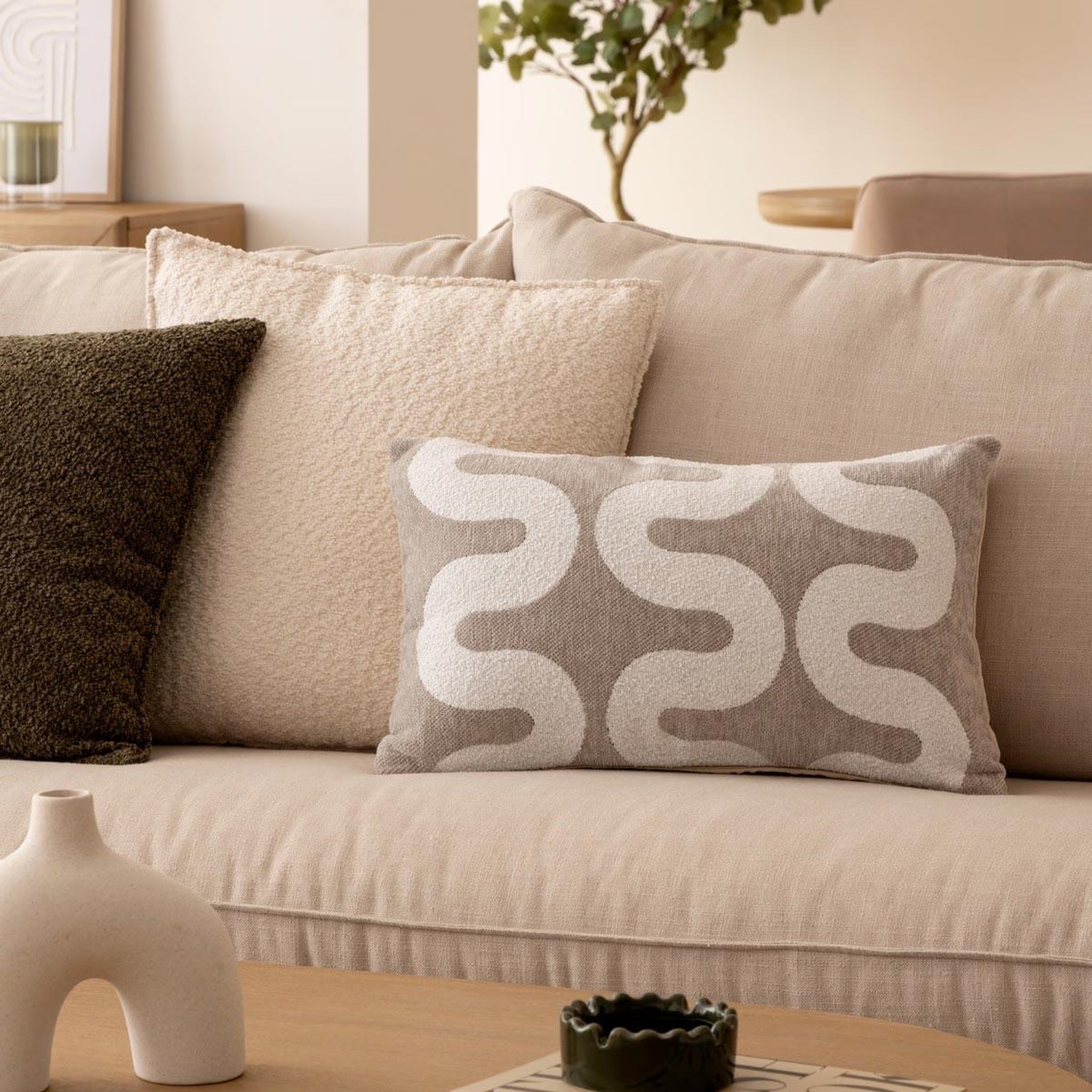 Voir la diapositive 5 : ATMOSPHERA Housse de coussin chenille  jeni  30x50cm beige lin