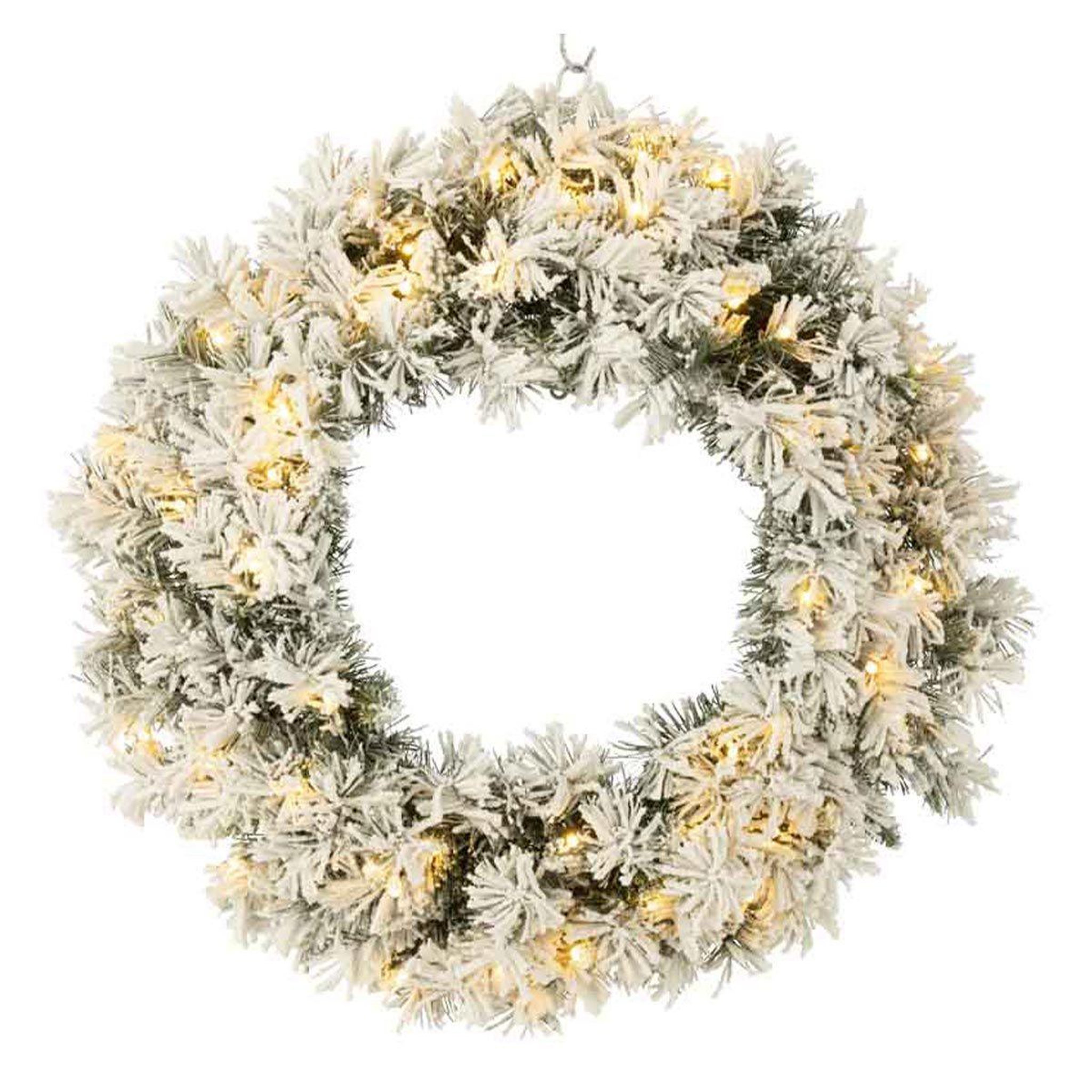 Voir la diapositive 2 : J-LINE Couronne de noël led  enneigée  63cm vert & blanc