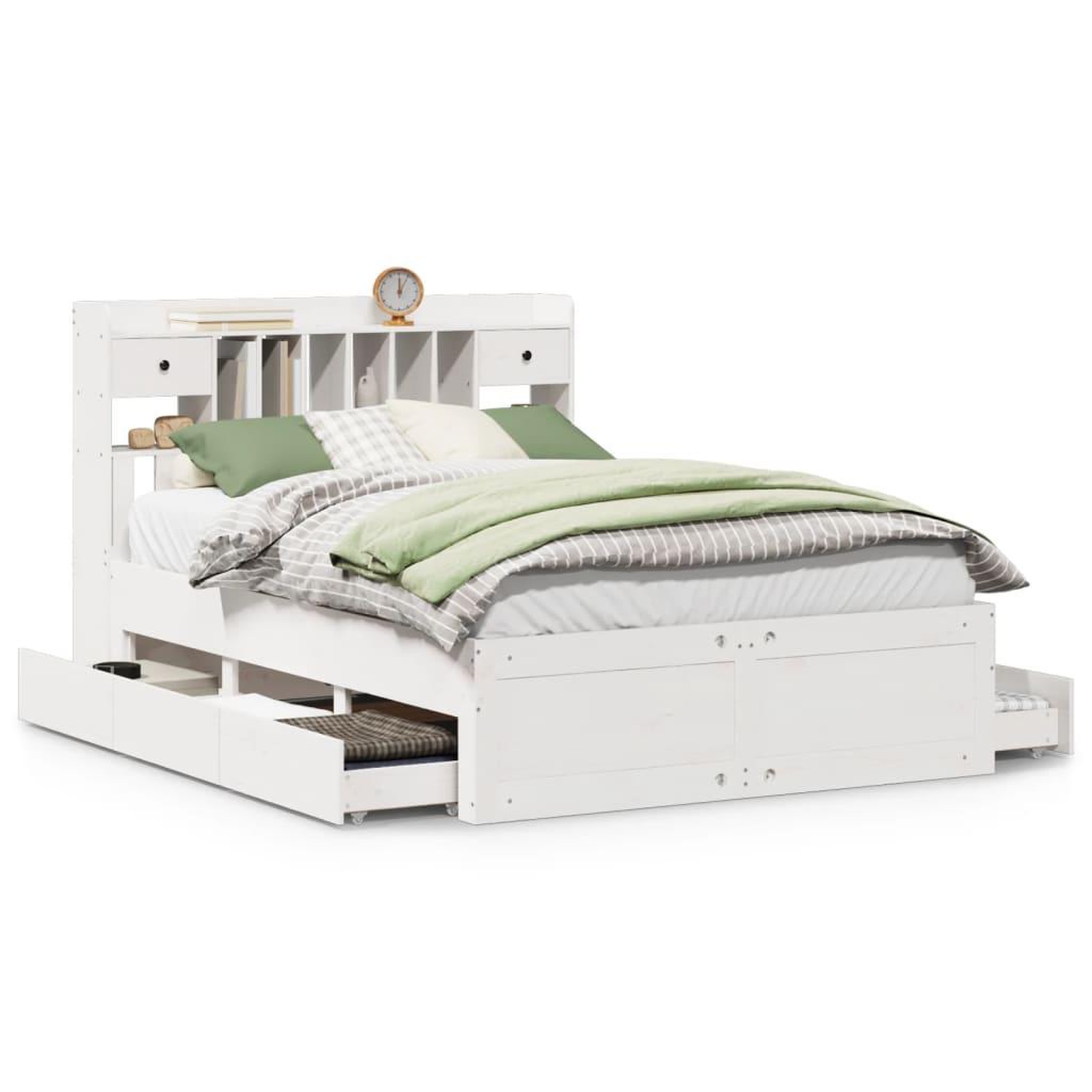 Voir la diapositive 2 : VIDAXL Lit bibliotheque sans matelas blanc 140x200 cm bois pin massif