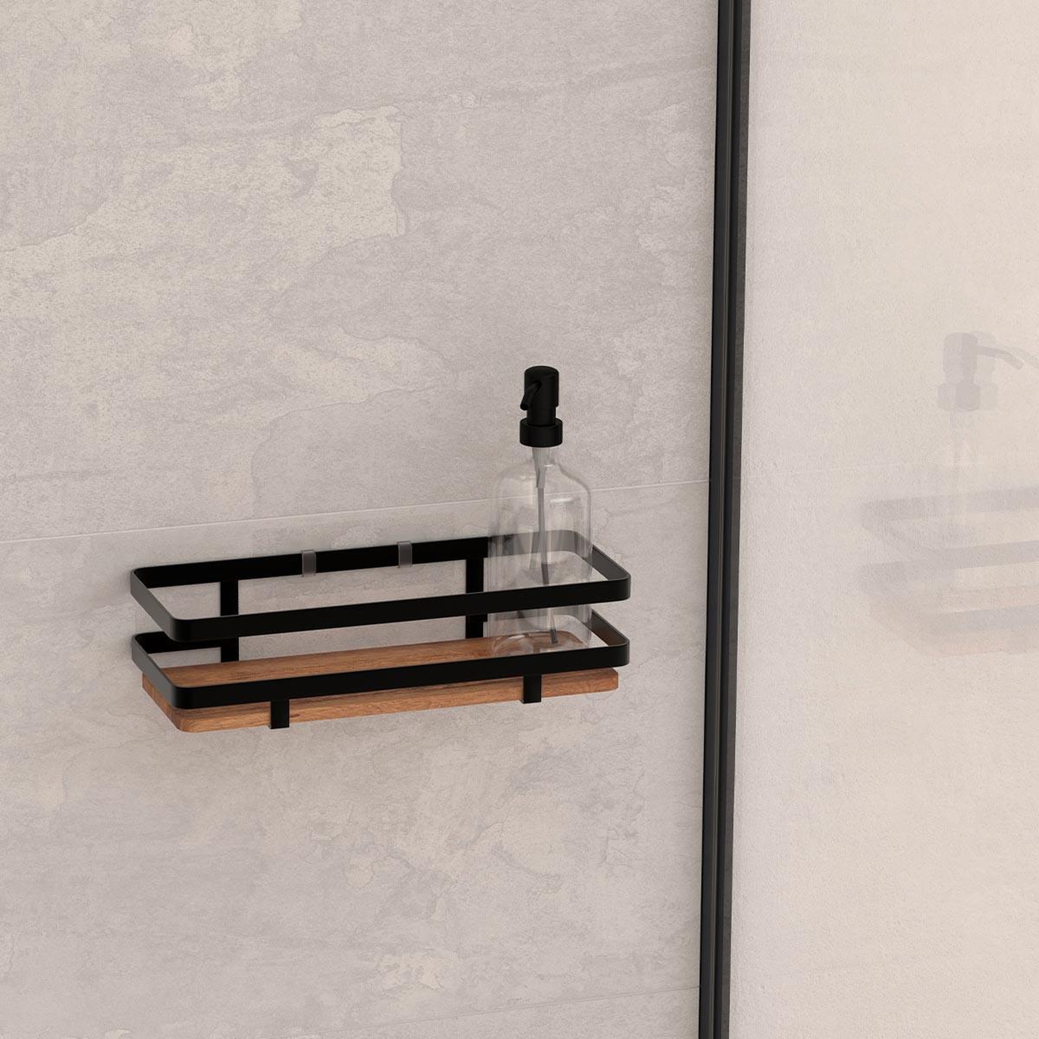 Voir la diapositive 4 : FIVE Étagère de douche en bois  blackacia  25cm noir