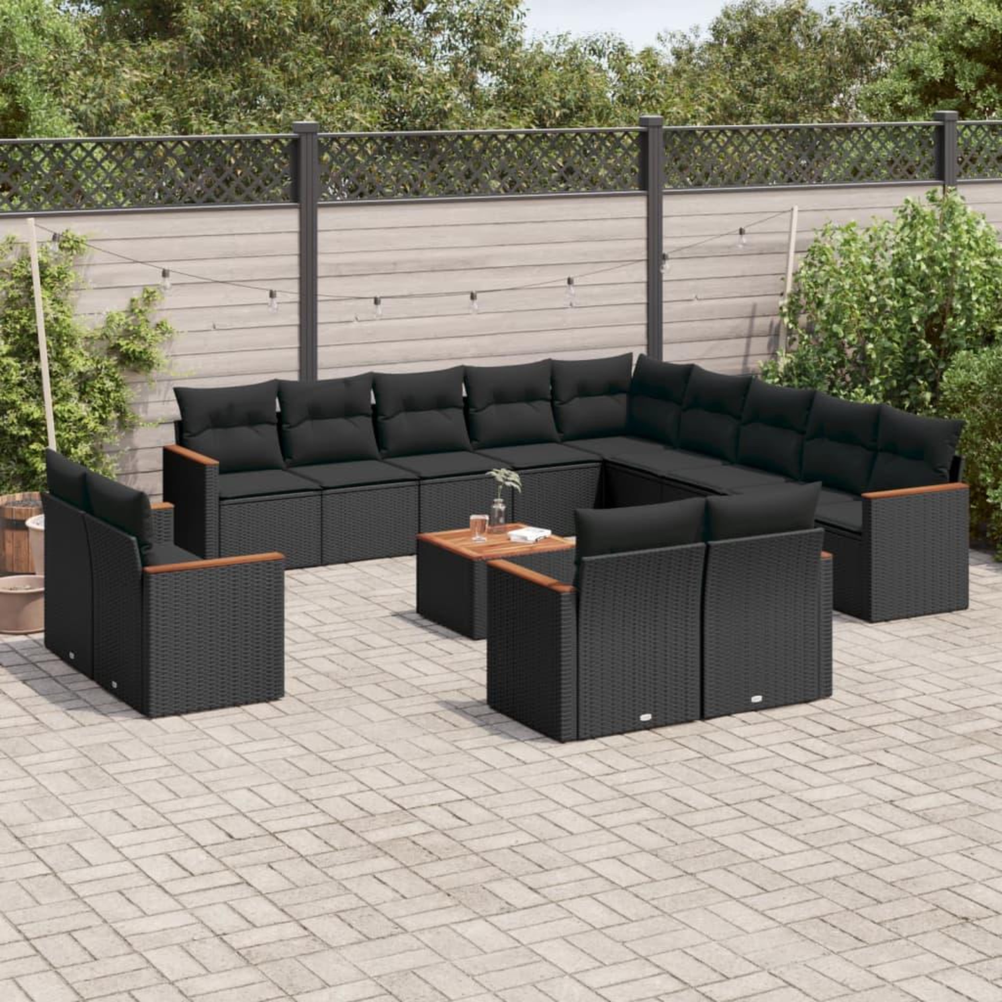 VIDAXL Salon de jardin avec coussins 14 pcs noir resine tressee